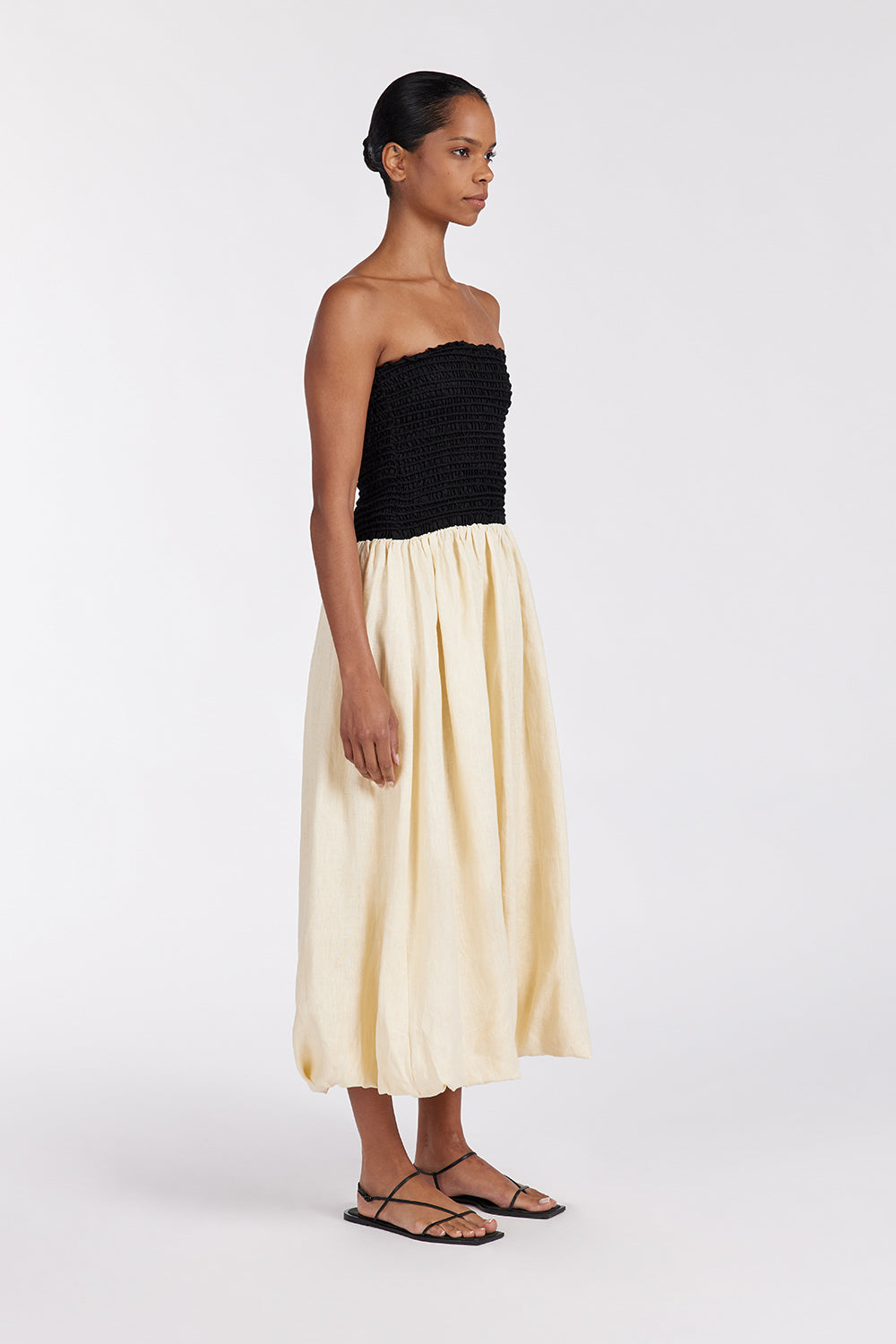 LEN BLACK STRAPLESS MIDI DRESS Clothing DISSH Boutiques 