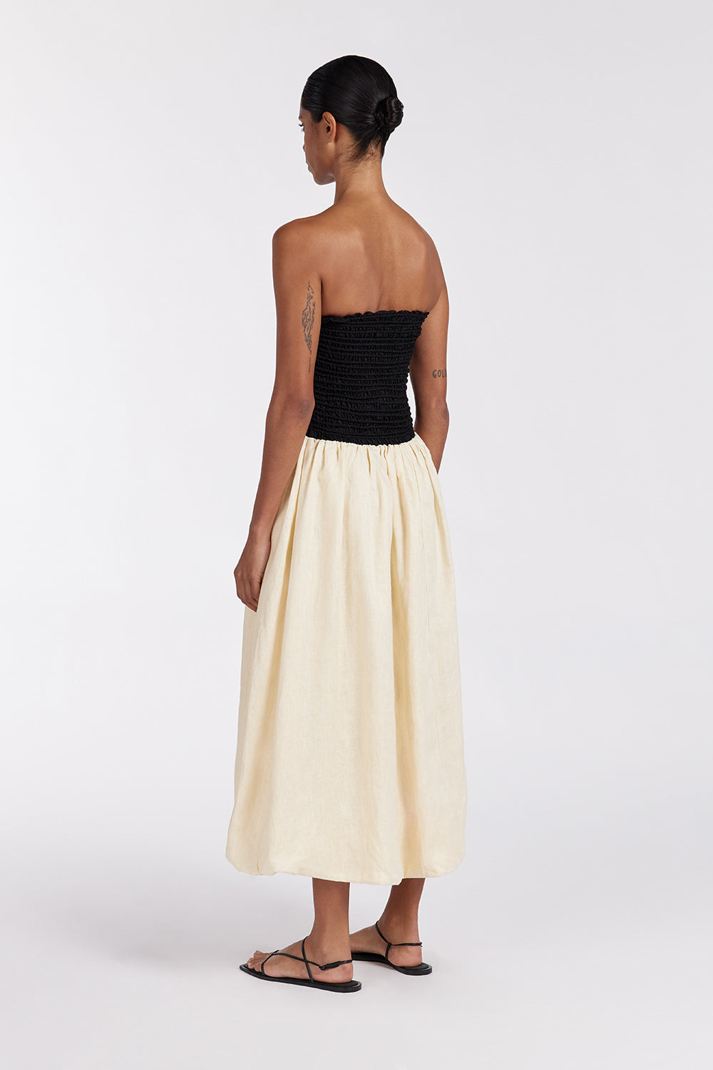 LEN BLACK STRAPLESS MIDI DRESS Clothing DISSH Boutiques 