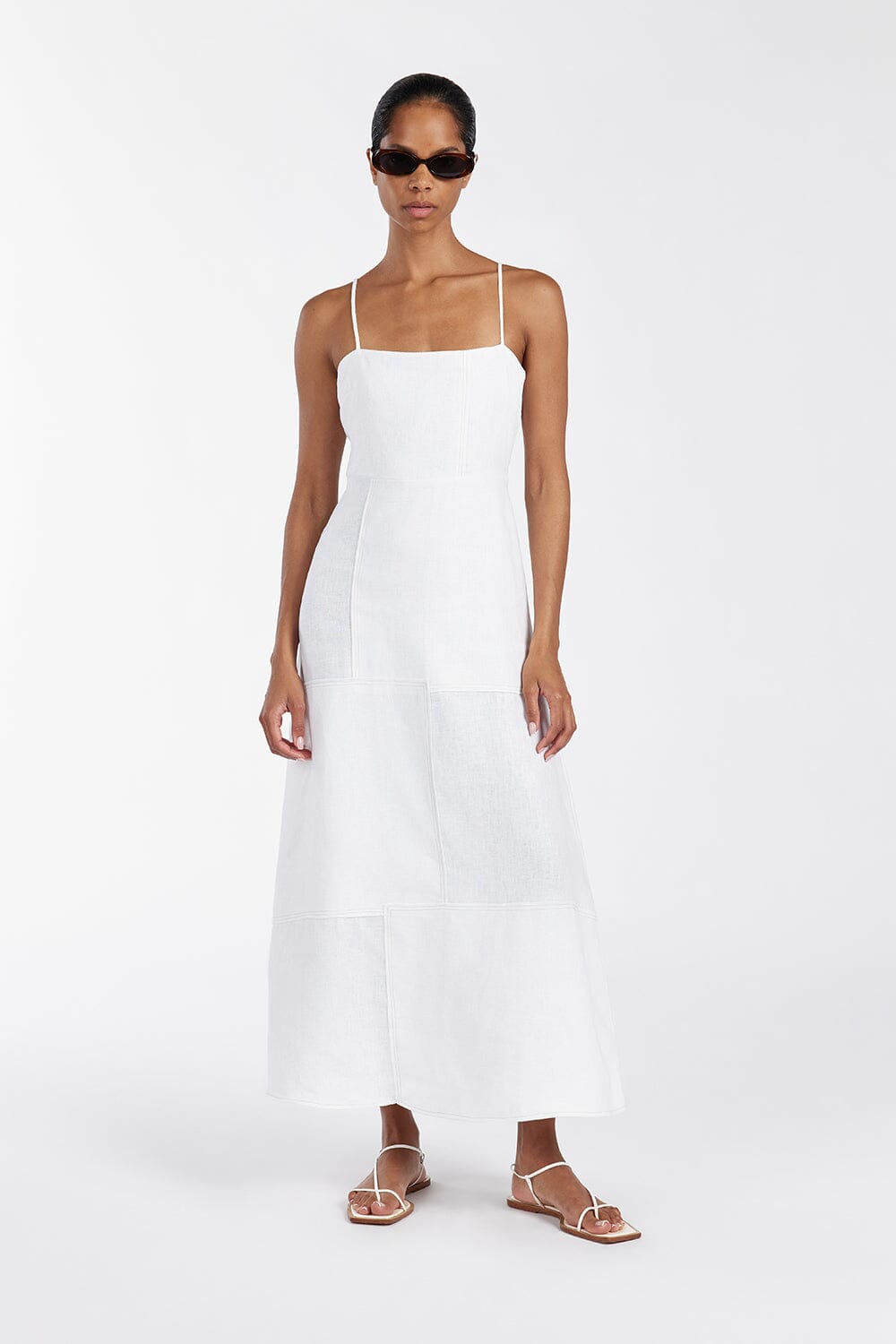 CATIE WHITE PATCHWORK MIDI DRESS Clothing DISSH Boutiques 