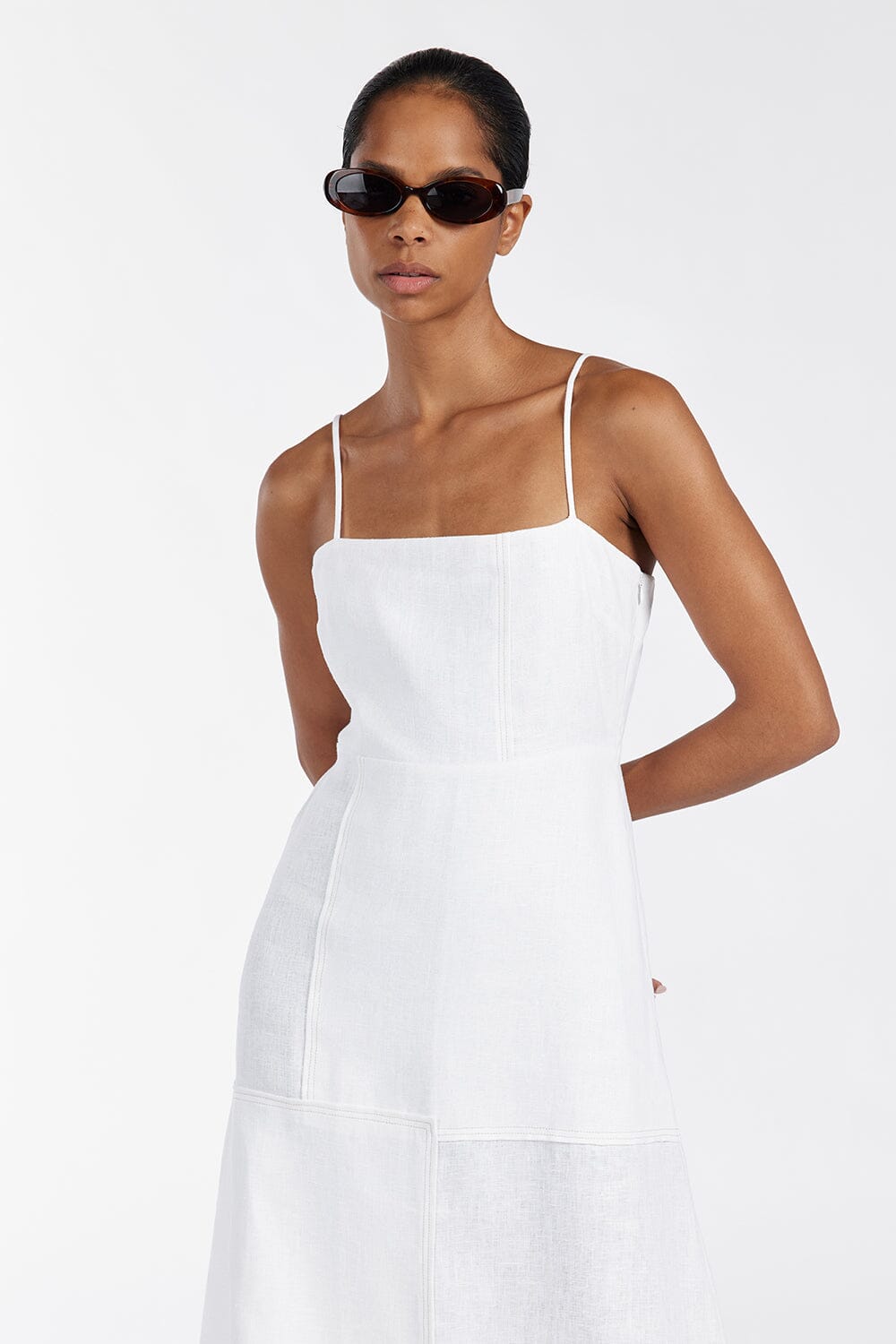 CATIE WHITE PATCHWORK MIDI DRESS Clothing DISSH Boutiques 