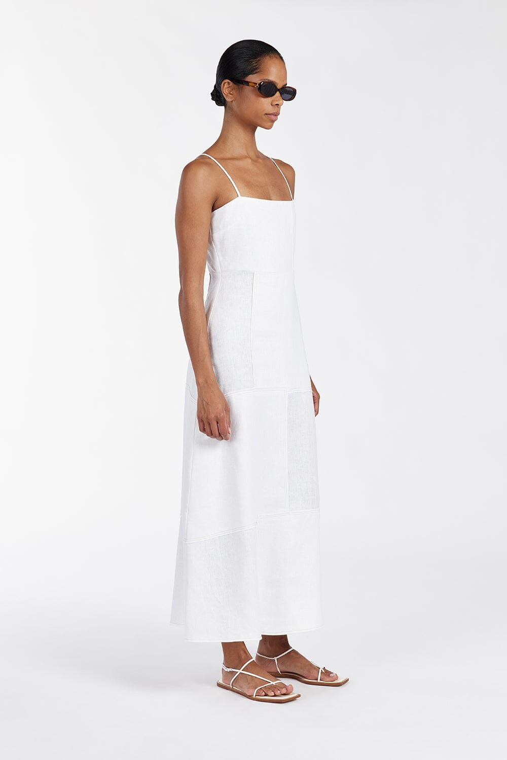 CATIE WHITE PATCHWORK MIDI DRESS Clothing DISSH Boutiques 