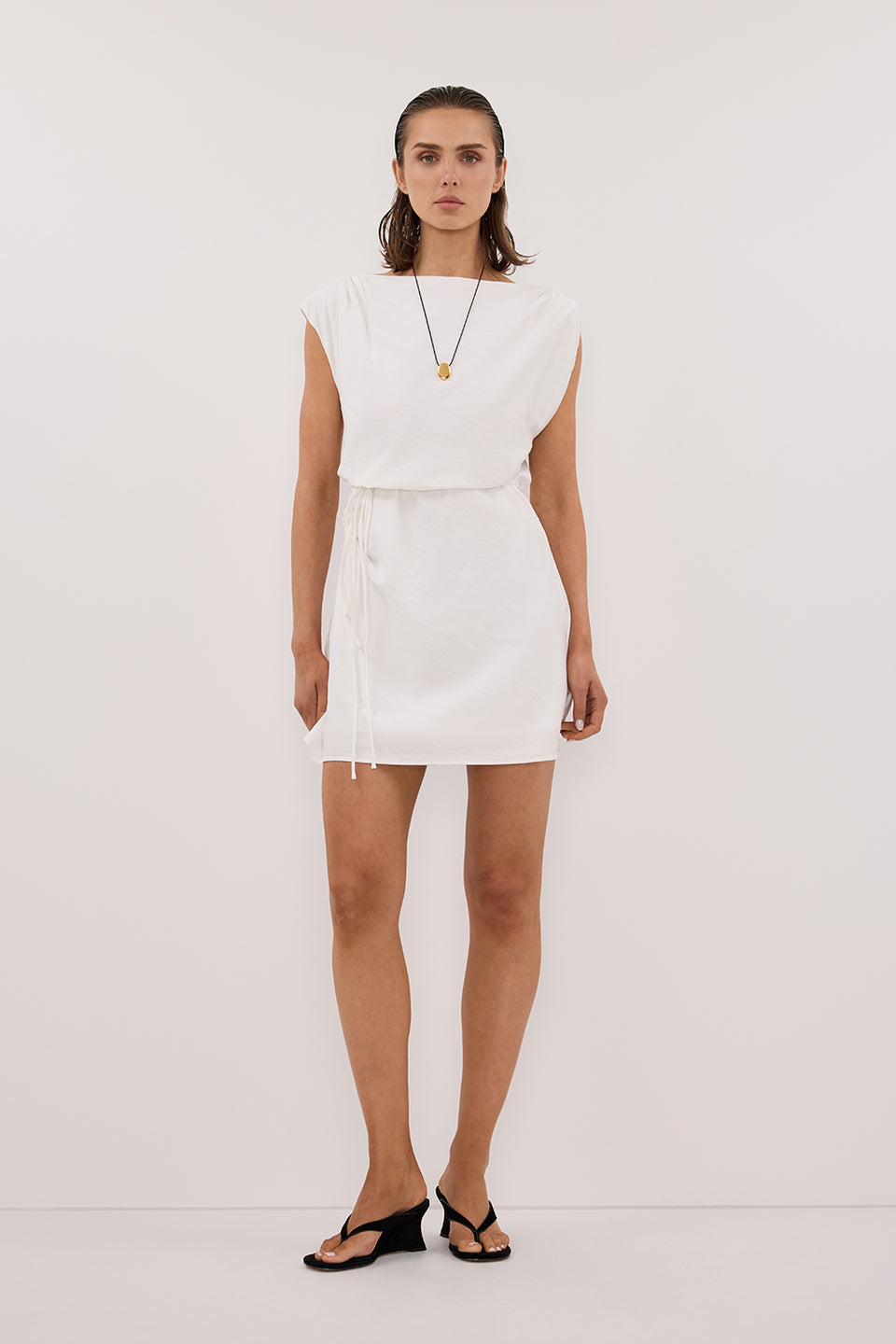 MARMO WHITE DRAPED MINI DRESS - PRE ORDER Clothing DISSH Boutiques 6 WHITE 