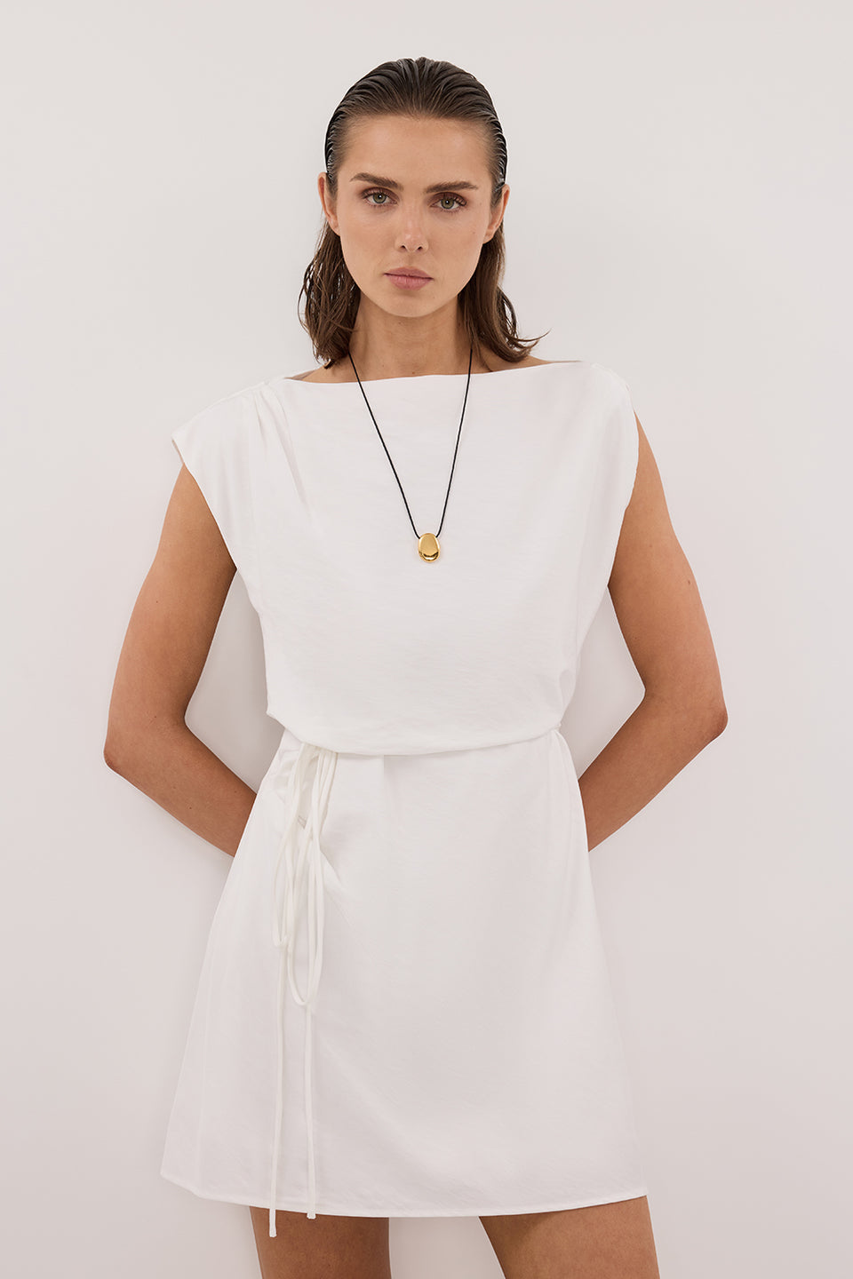 MARMO WHITE DRAPED MINI DRESS - PRE ORDER Clothing DISSH Boutiques 