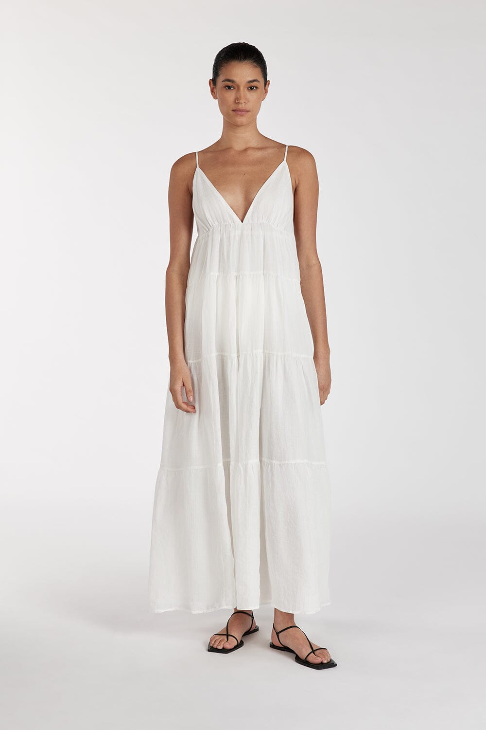 LIZA WHITE RAMIE MIDI DRESS Clothing DISSH Boutiques 6 WHITE 
