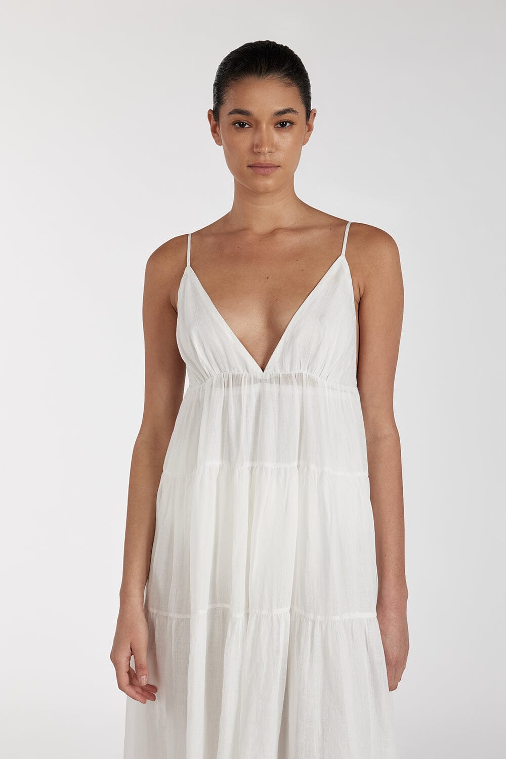 LIZA WHITE RAMIE MIDI DRESS Clothing DISSH Boutiques 
