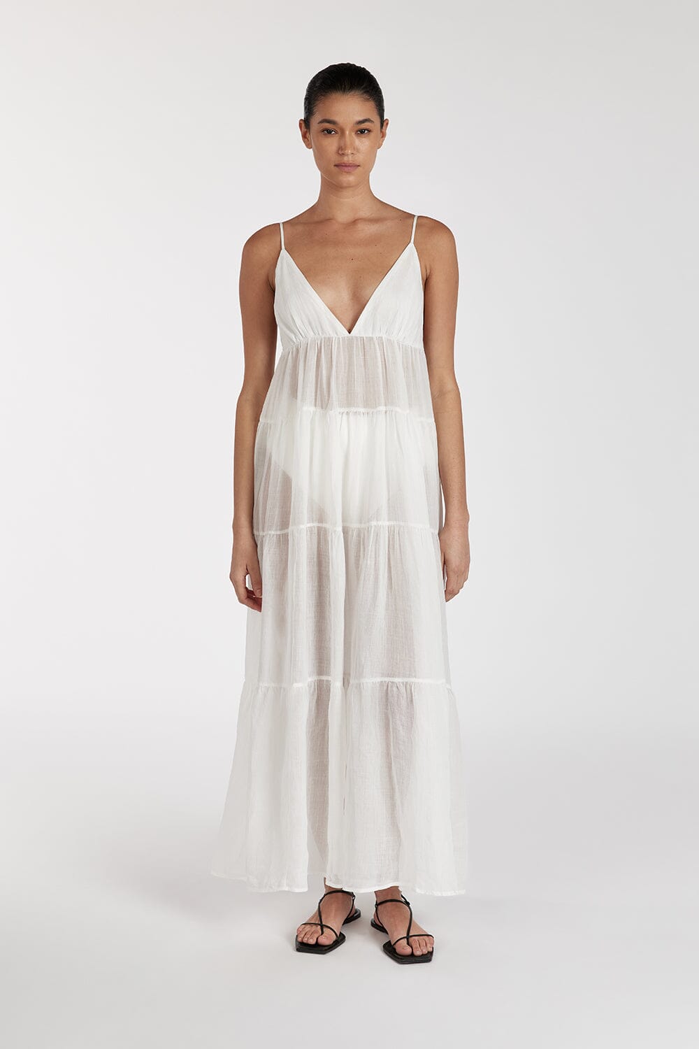 LIZA WHITE RAMIE MIDI DRESS Clothing DISSH Boutiques 