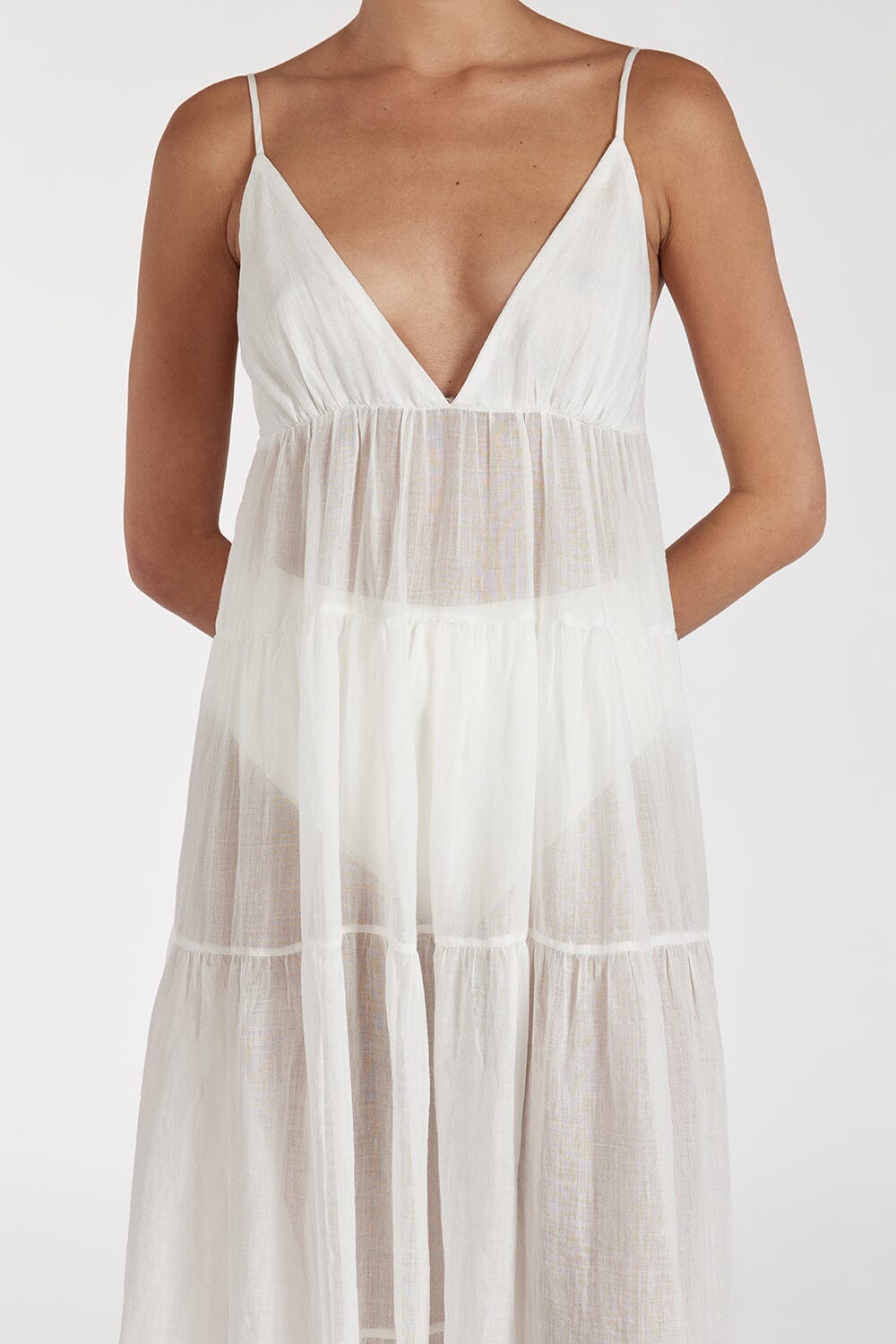 LIZA WHITE RAMIE MIDI DRESS Clothing DISSH Boutiques 