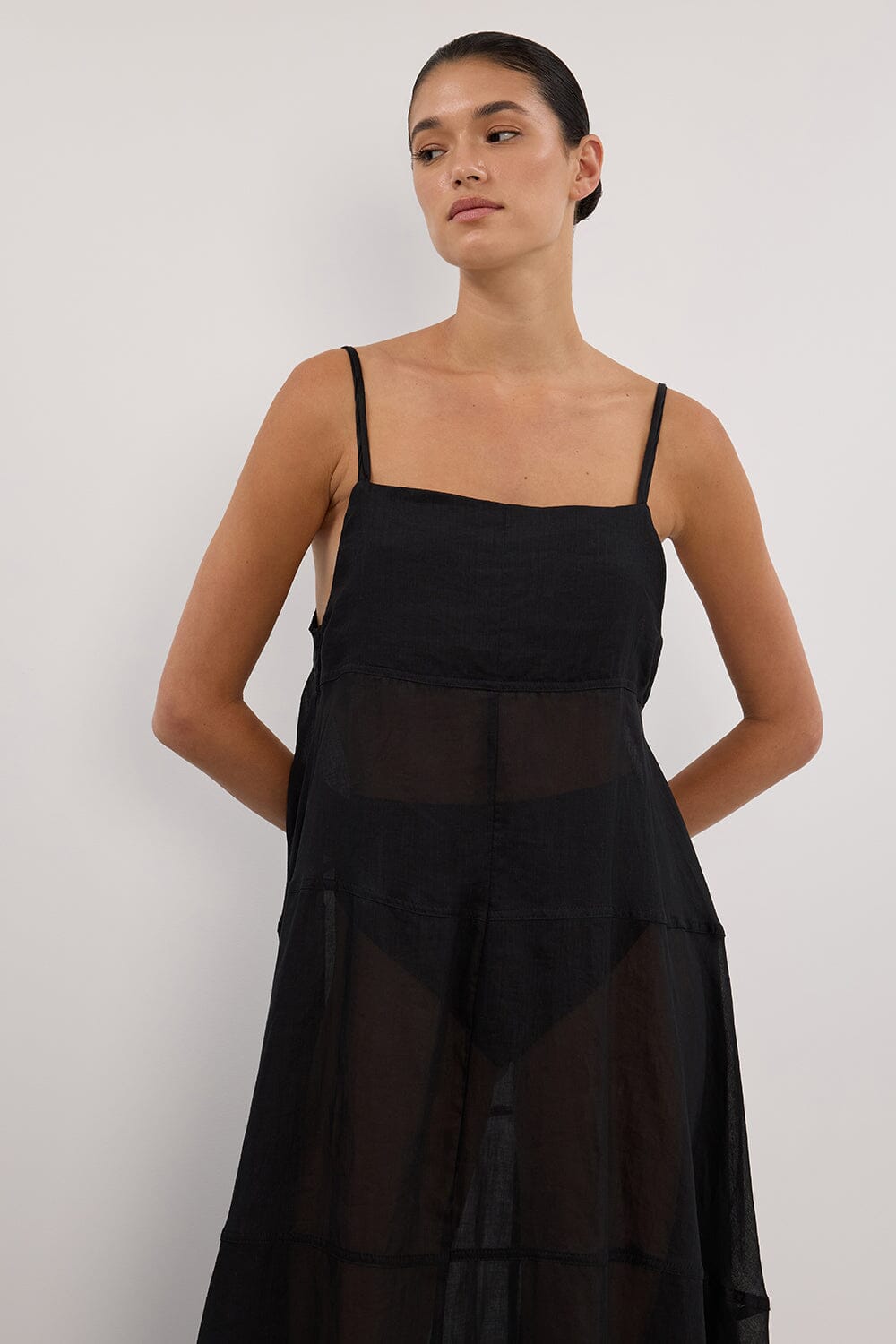 TINA BLACK RAMIE HIGH NECK DRESS Clothing DISSH Boutiques 