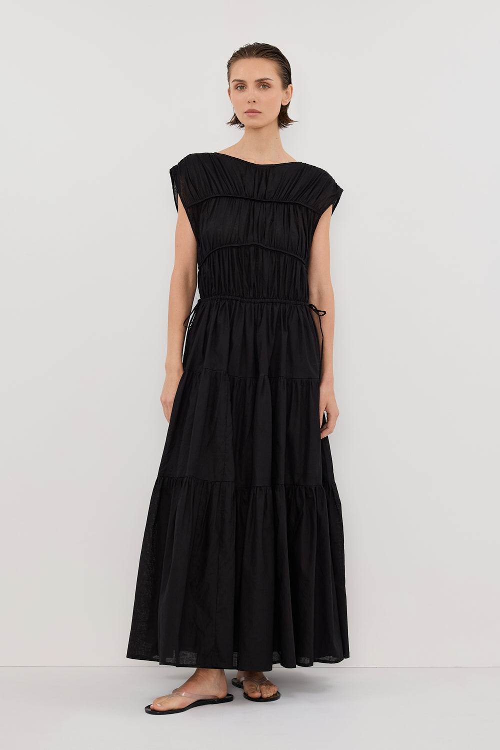FLYNN BLACK LINEN BLEND MIDI DRESS Clothing DISSH Boutiques 6 BLACK 