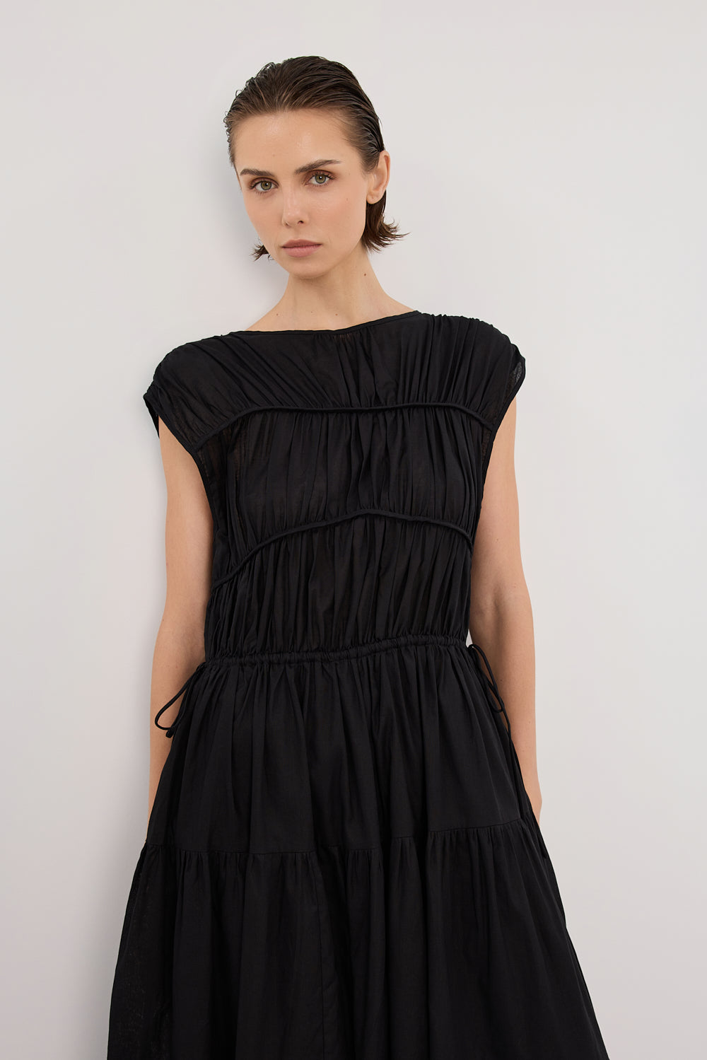FLYNN BLACK LINEN BLEND MIDI DRESS Clothing DISSH Boutiques 