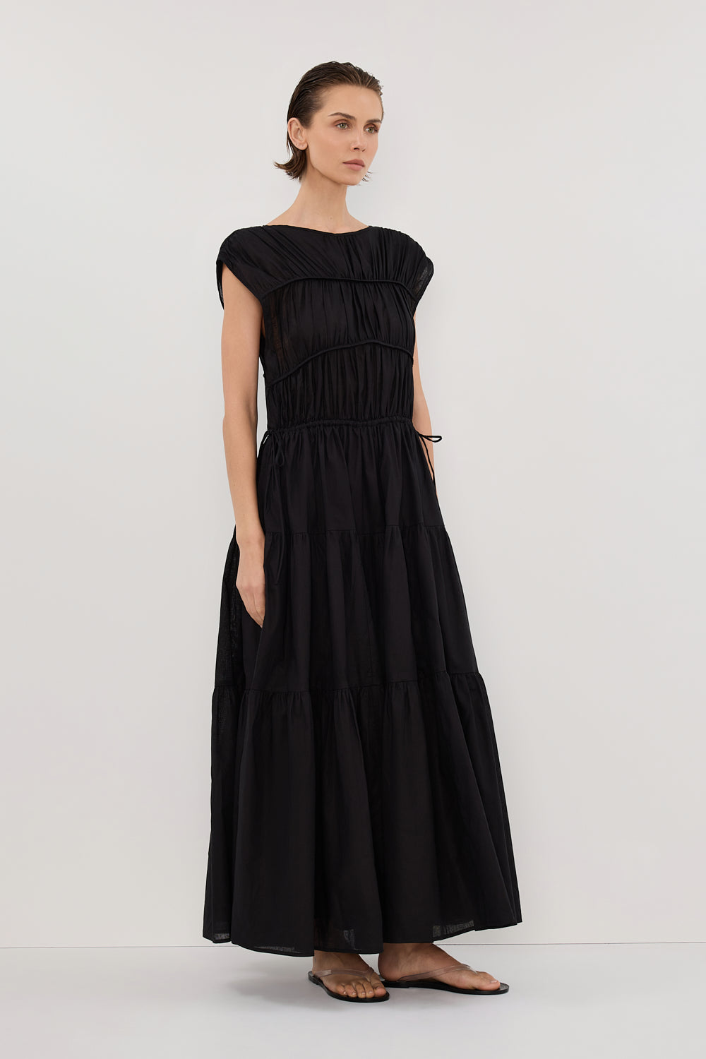 FLYNN BLACK LINEN BLEND MIDI DRESS Clothing DISSH Boutiques 