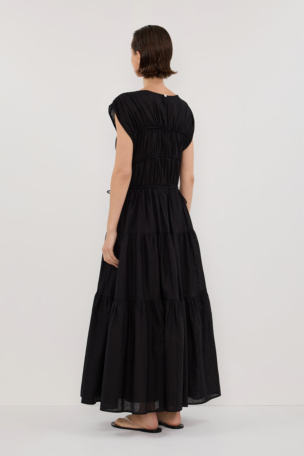 FLYNN BLACK LINEN BLEND MIDI DRESS Clothing DISSH Boutiques 