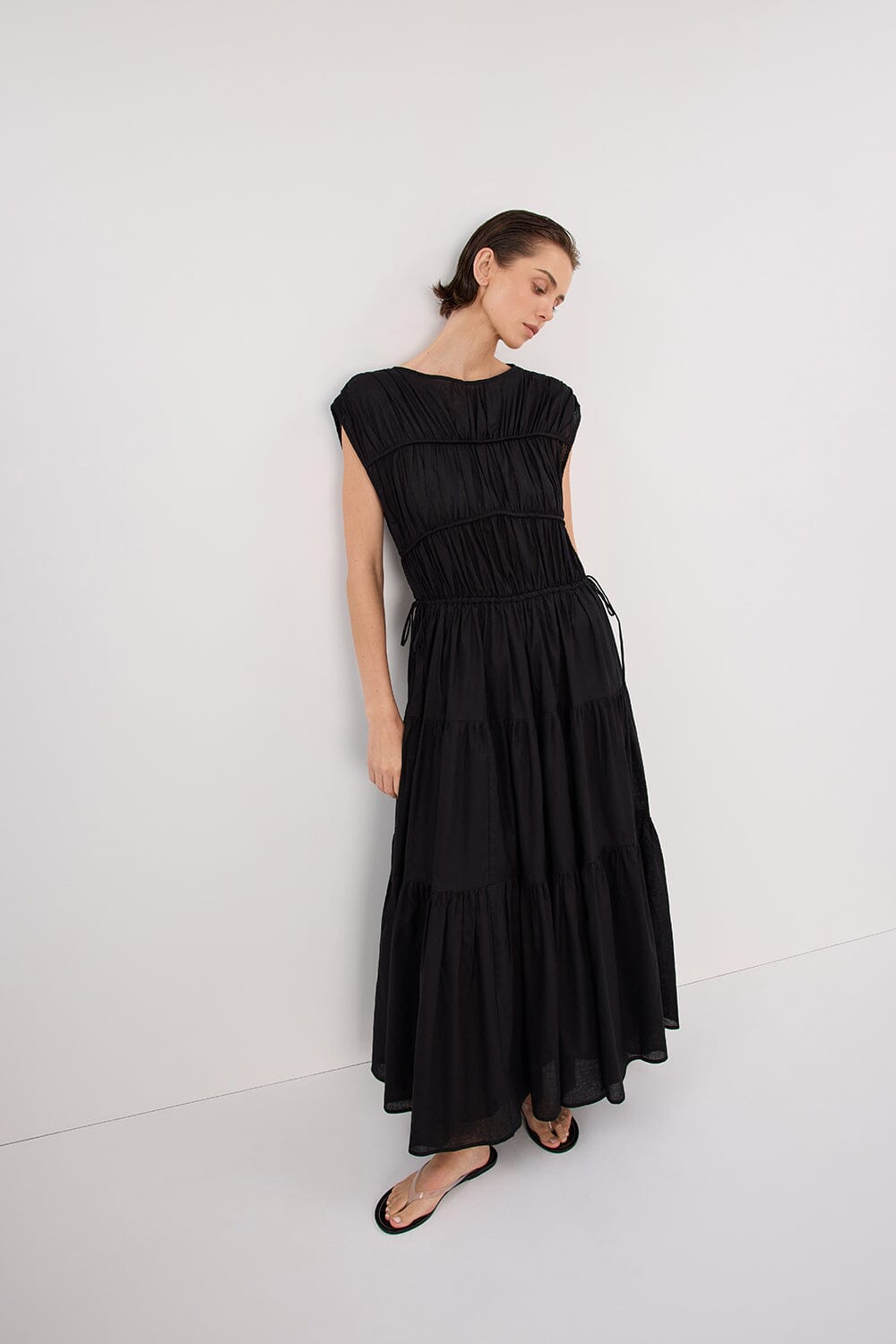 FLYNN BLACK LINEN BLEND MIDI DRESS Clothing DISSH Boutiques 