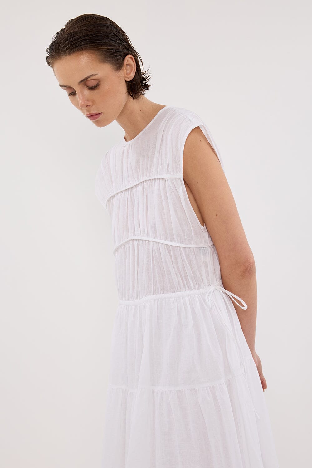 FLYNN WHITE LINEN BLEND MIDI DRESS Clothing DISSH Boutiques 