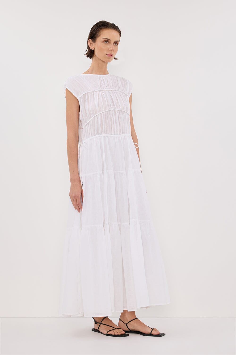 FLYNN WHITE LINEN BLEND MIDI DRESS Clothing DISSH Boutiques 