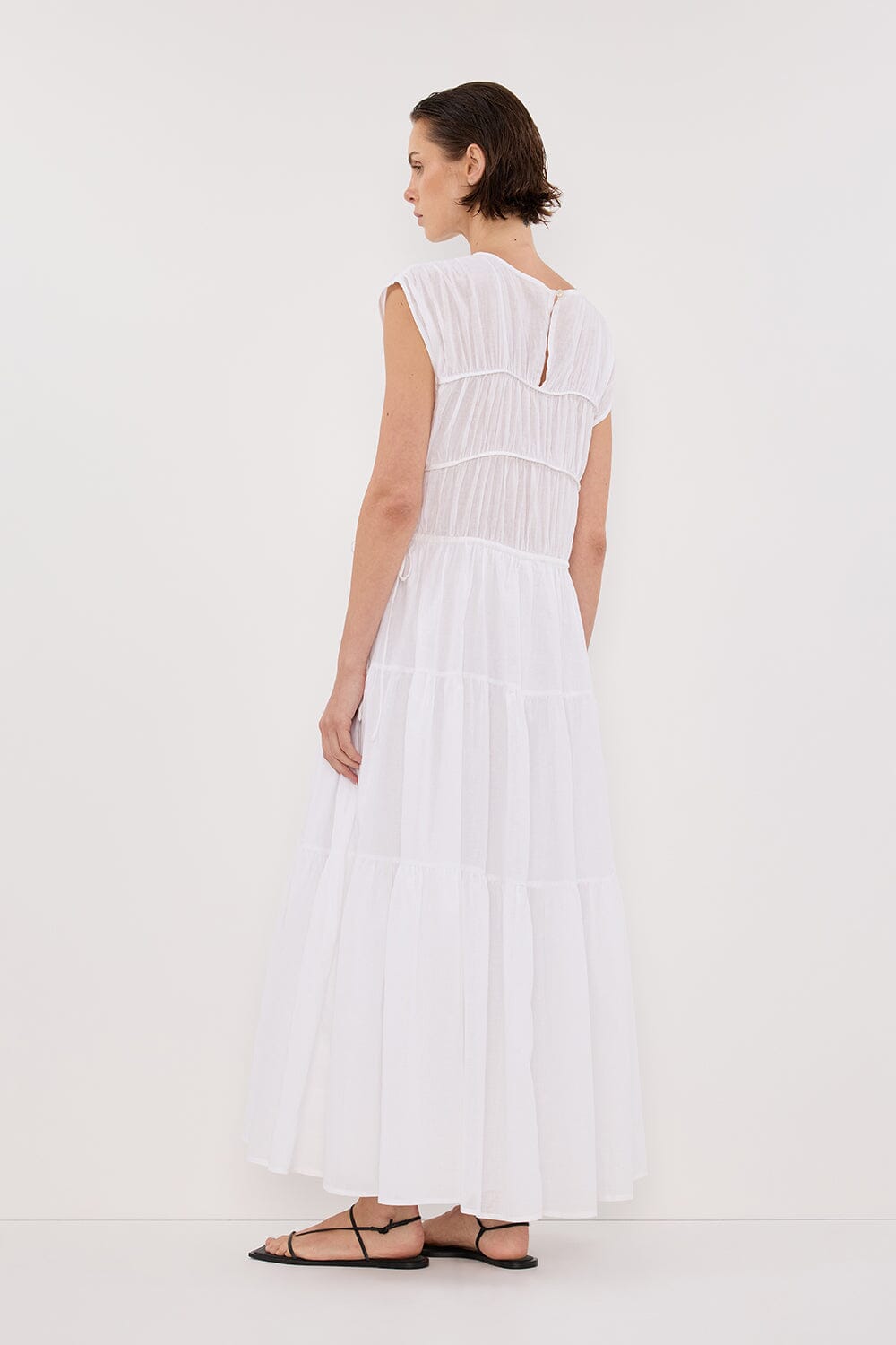 FLYNN WHITE LINEN BLEND MIDI DRESS Clothing DISSH Boutiques 