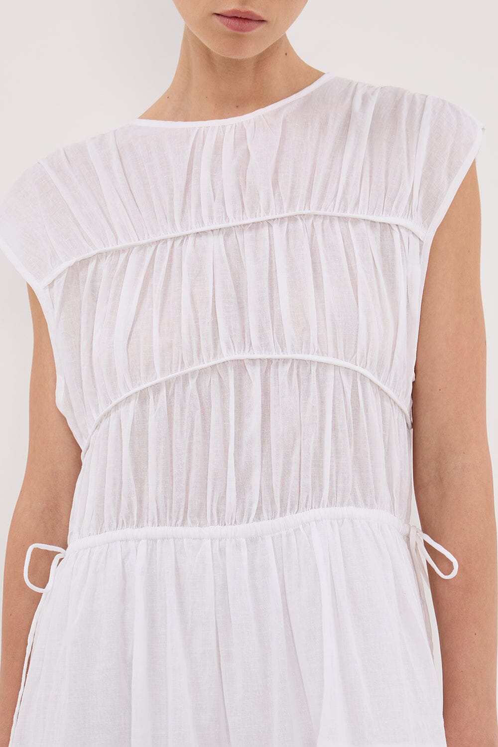FLYNN WHITE LINEN BLEND MIDI DRESS Clothing DISSH Boutiques 