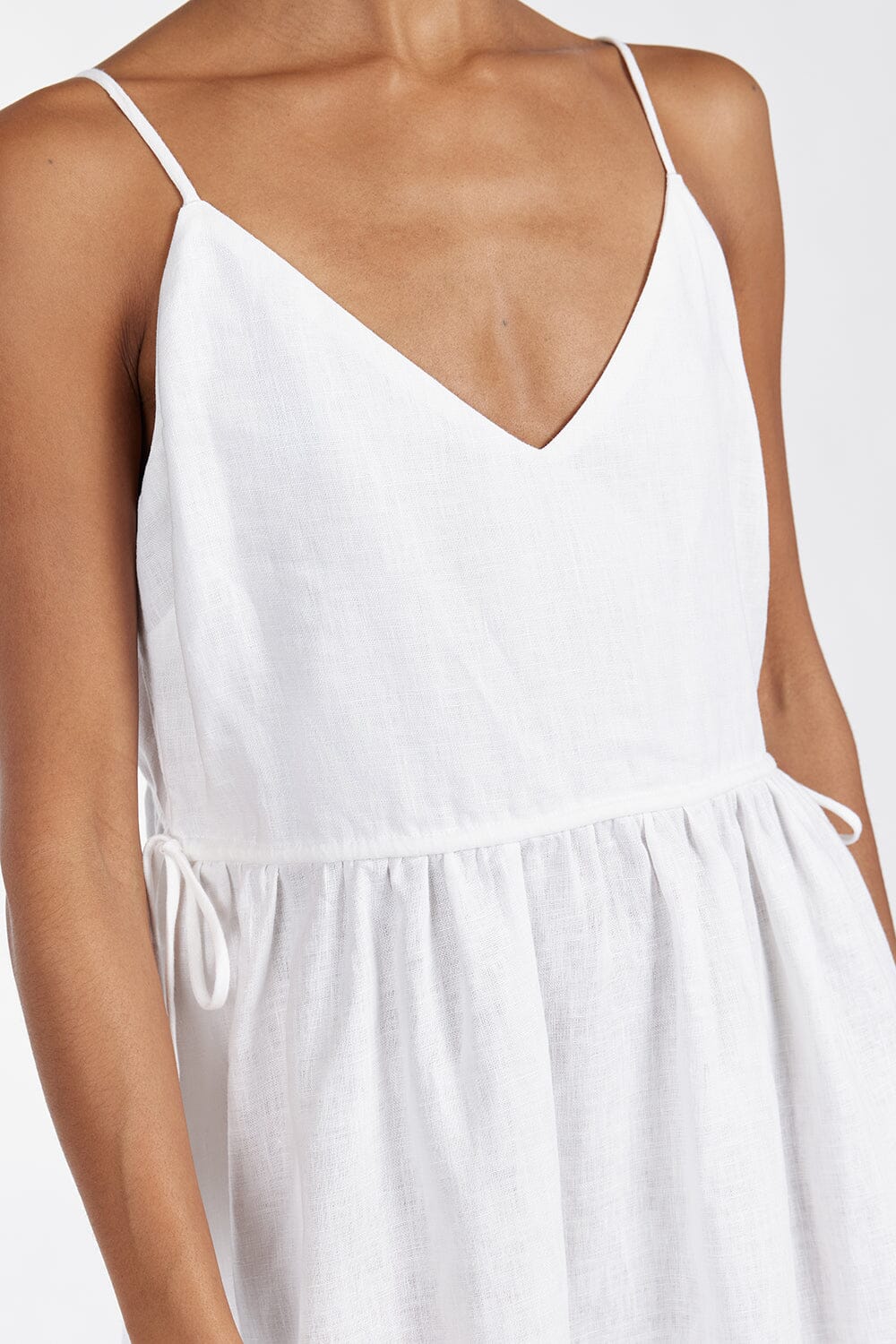 MAURA WHITE LINEN MIDI DRESS Dissh