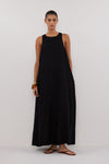 ISABELLE BLACK LINEN MIDI DRESS