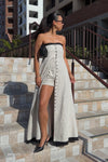 EBONY NATURAL STRAPLESS MIDI DRESS