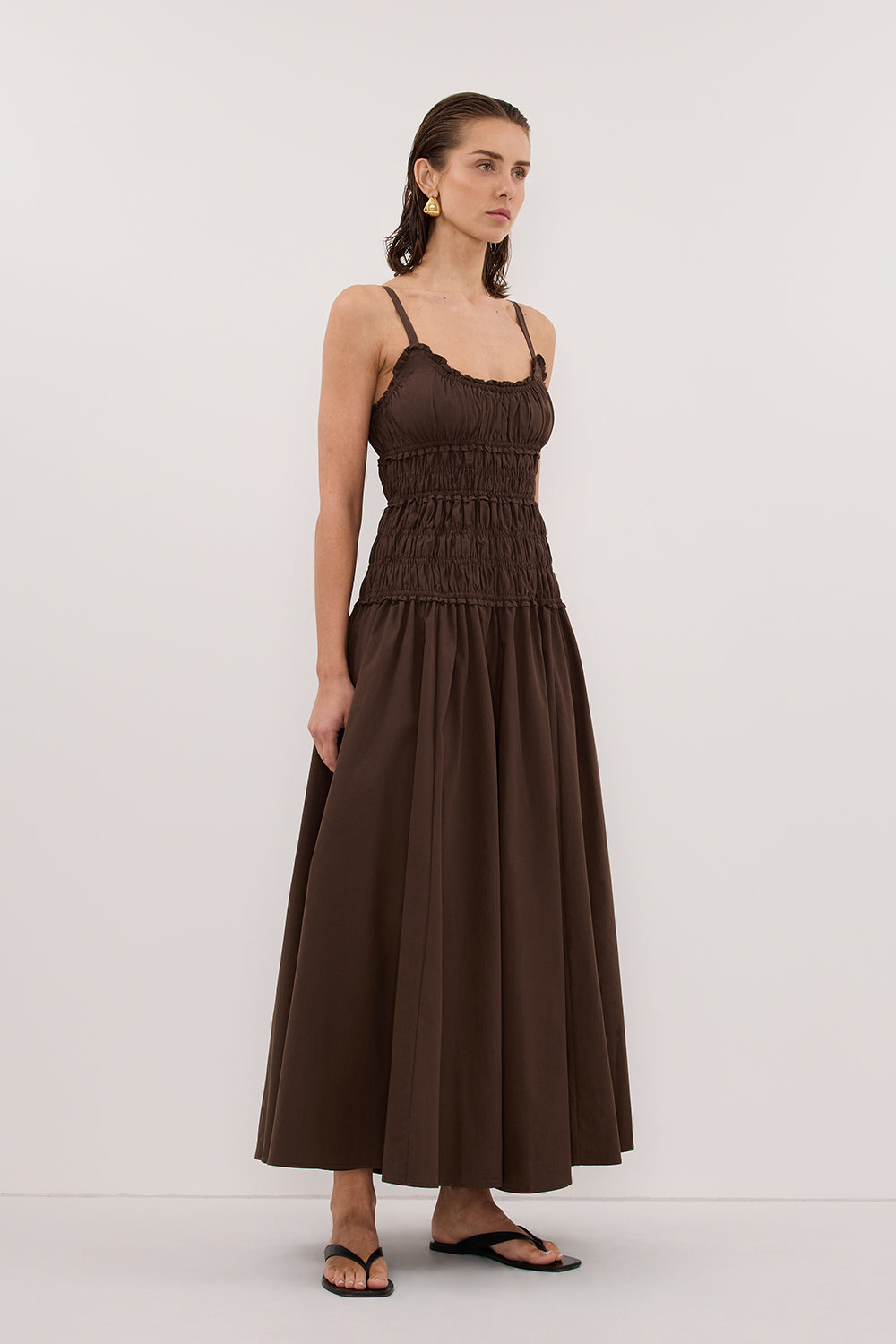 TOBY BITTER CHOC COTTON MIDI DRESS Clothing DISSH Boutiques 