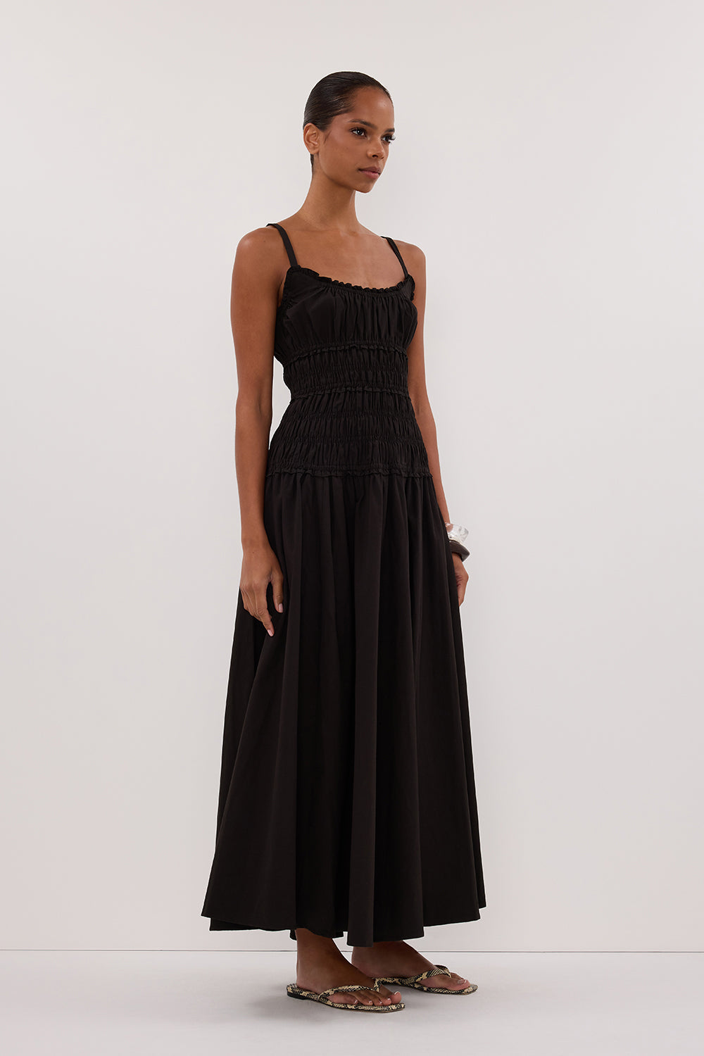 TOBY BLACK COTTON MIDI DRESS