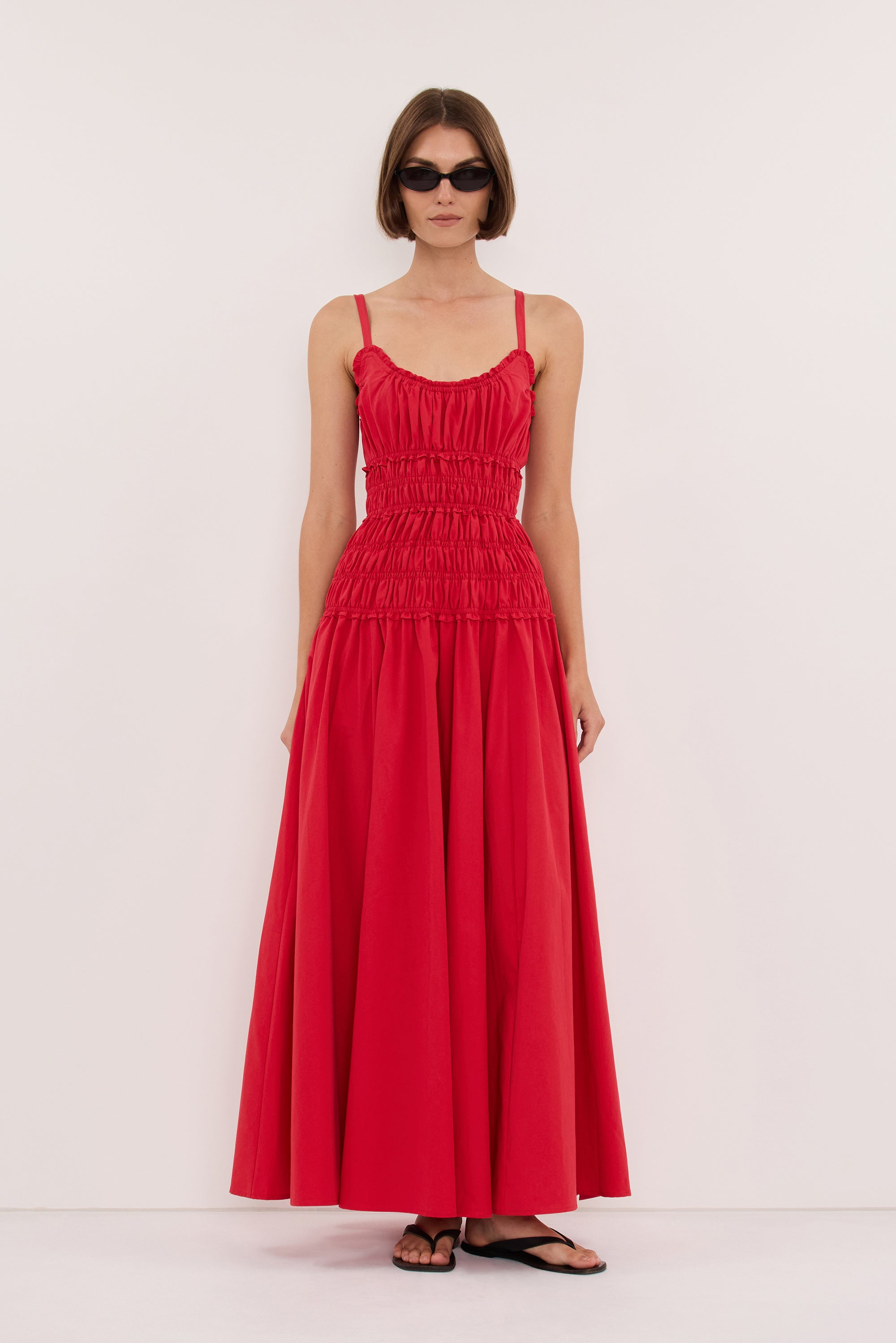 TOBY RED COTTON MIDI DRESS