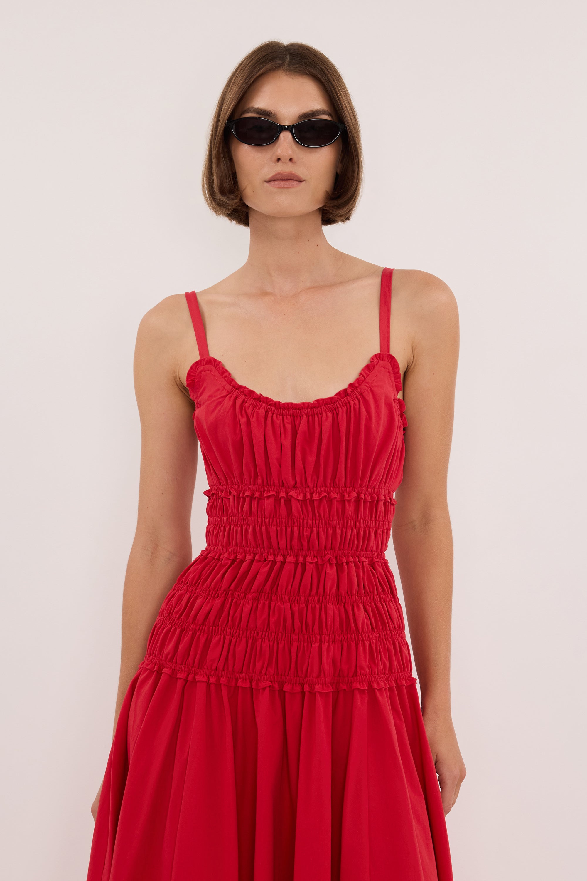 TOBY RED COTTON MIDI DRESS