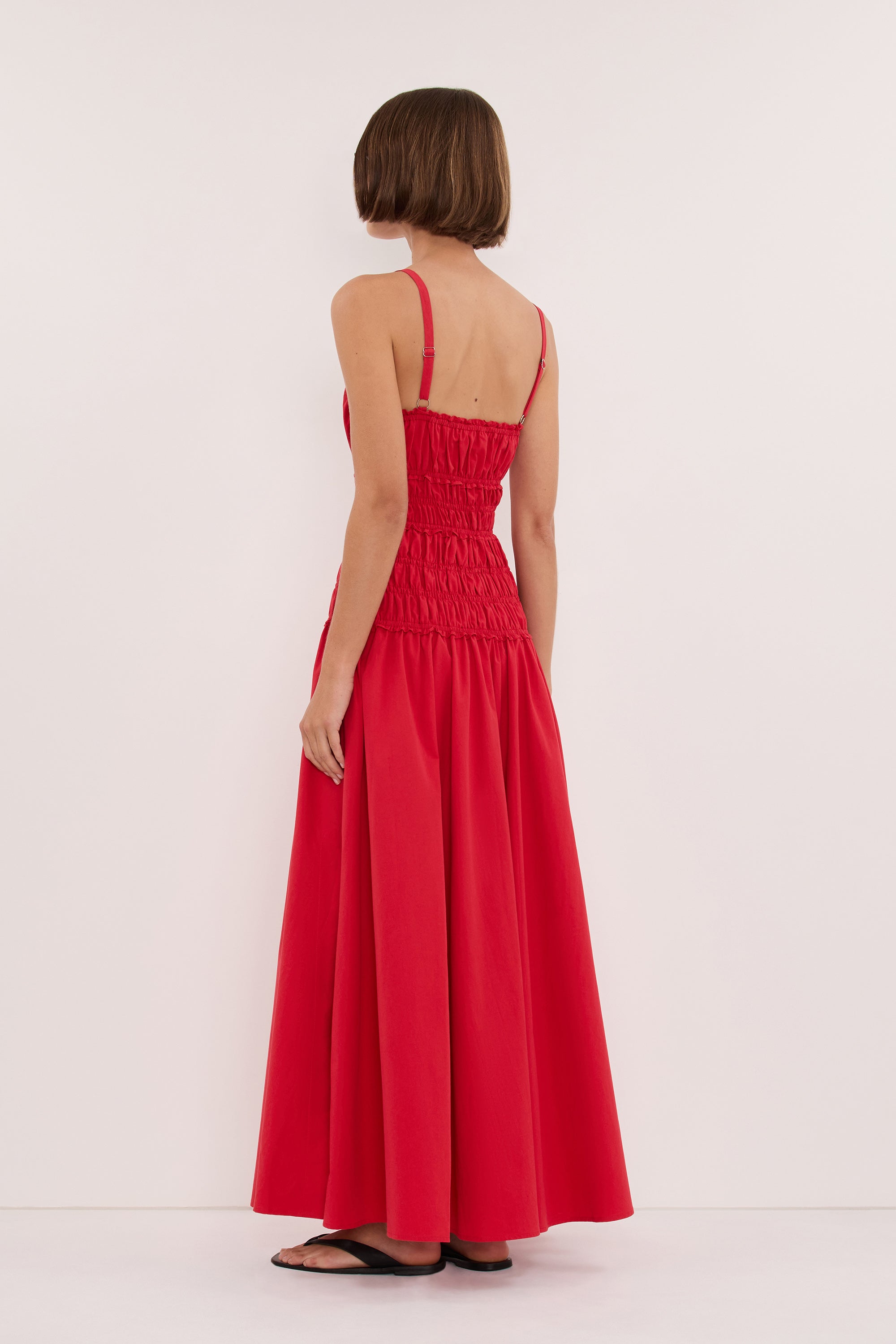 TOBY RED COTTON MIDI DRESS