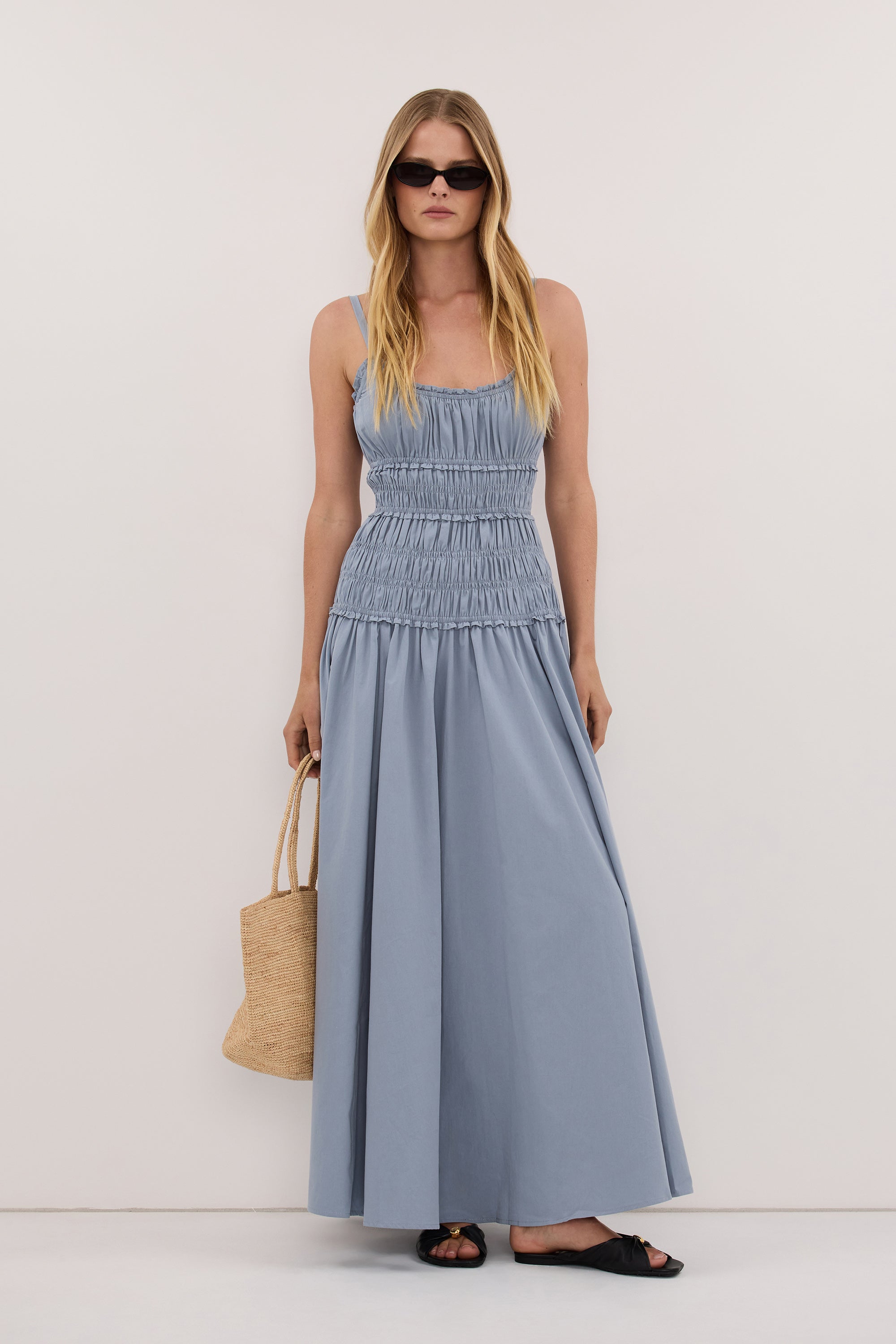 TOBY SLATE COTTON MIDI DRESS
