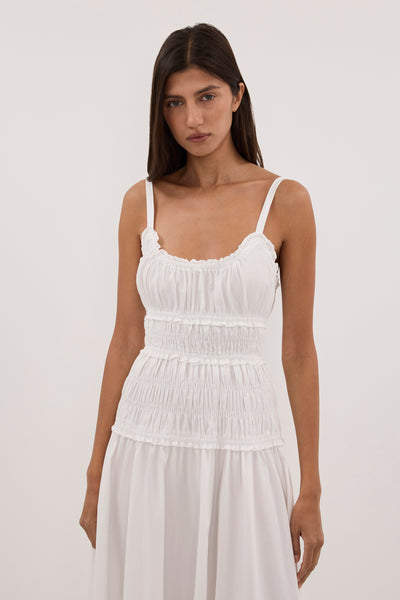 Aida wearing TOBY WHITE COTTON MIDI DRESS