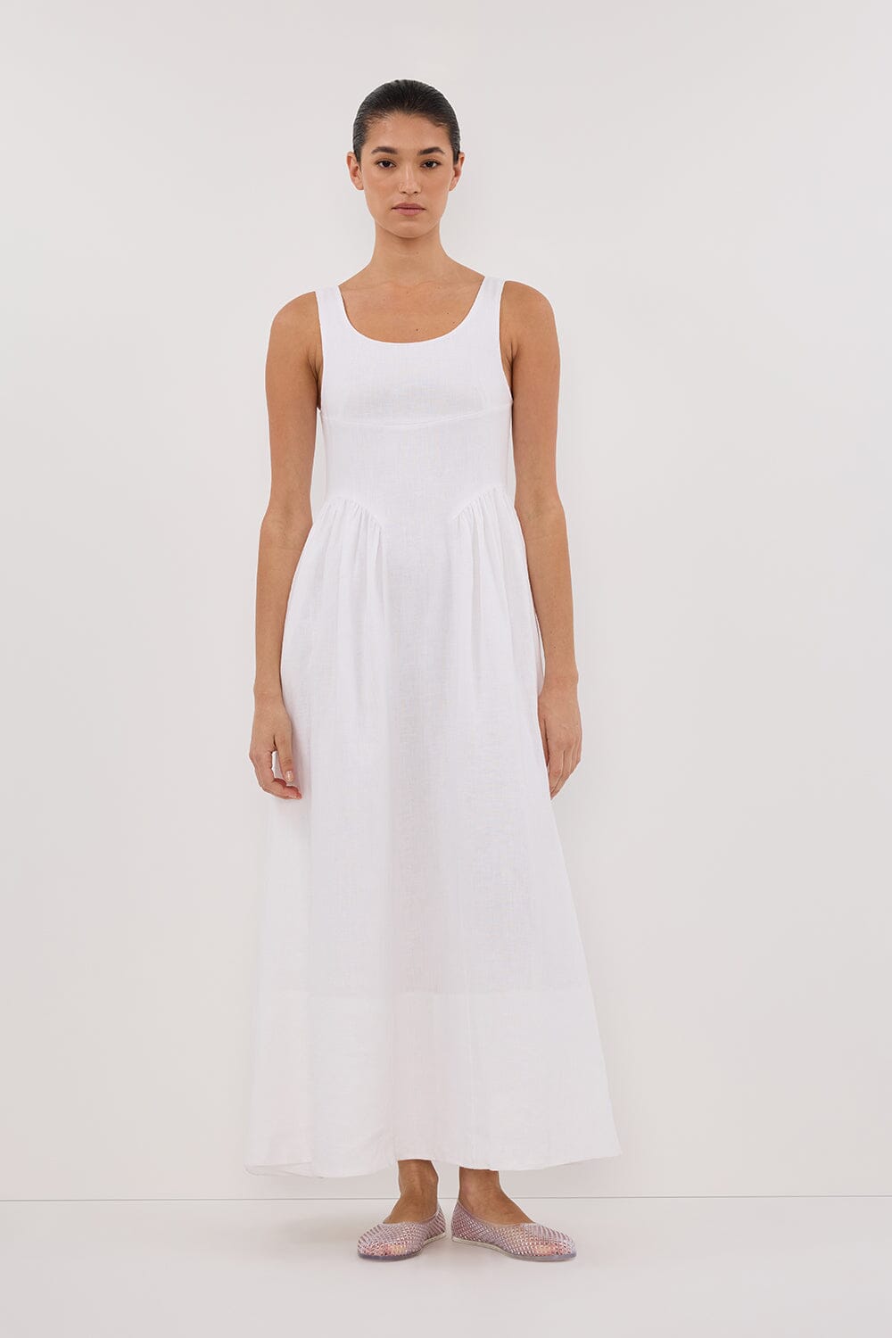 IBIZA WHITE LINEN DRESS Clothing DISSH Boutiques 