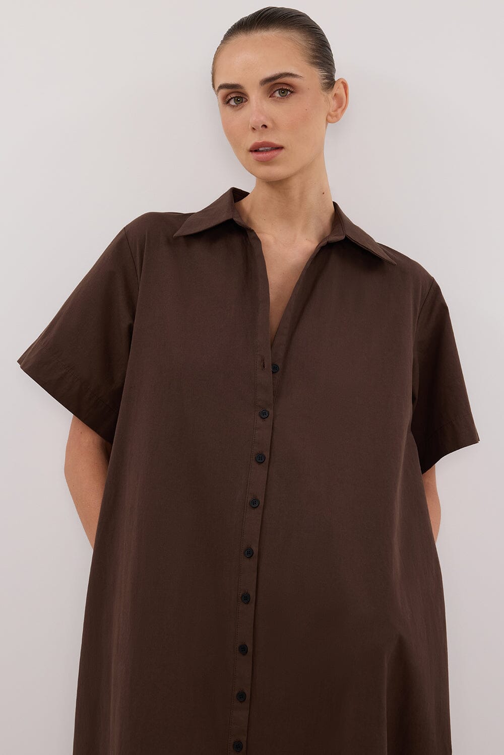 VIOLET BITTER CHOC SHIRT MIDI DRESS Clothing DISSH Boutiques 