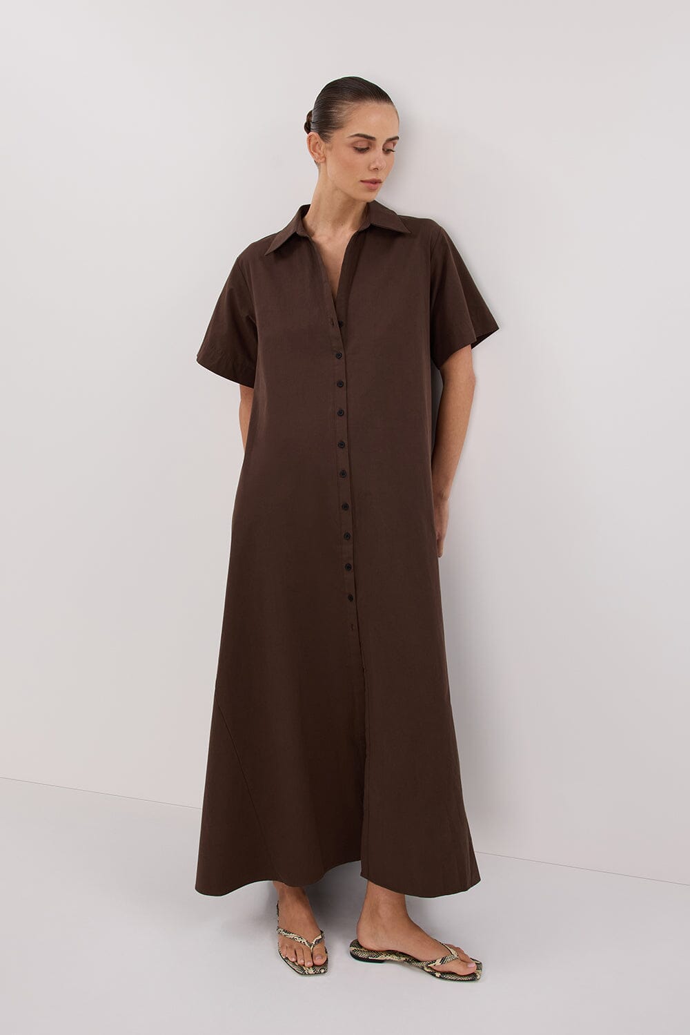 VIOLET BITTER CHOC SHIRT MIDI DRESS Clothing DISSH Boutiques 