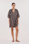 ELLIOT BITTER CHOC STRIPE SMOCK DRESS