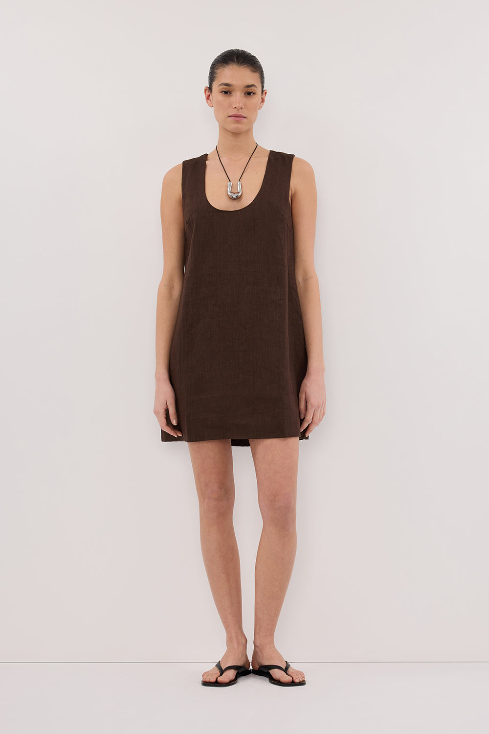 LOTUS BITTER CHOC LINEN MINI DRESS Clothing DISSH Boutiques 