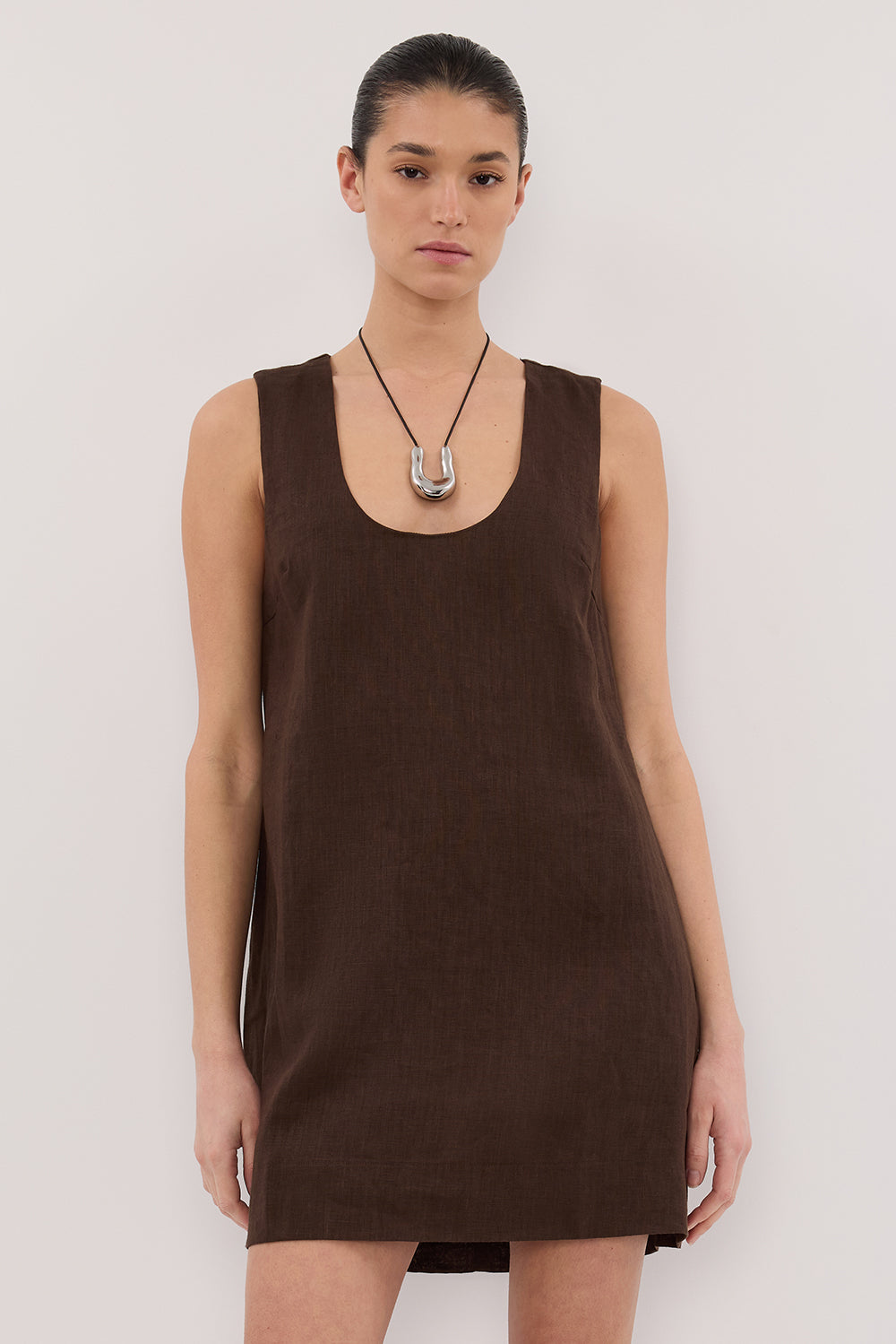 LOTUS BITTER CHOC LINEN MINI DRESS Clothing DISSH Boutiques 
