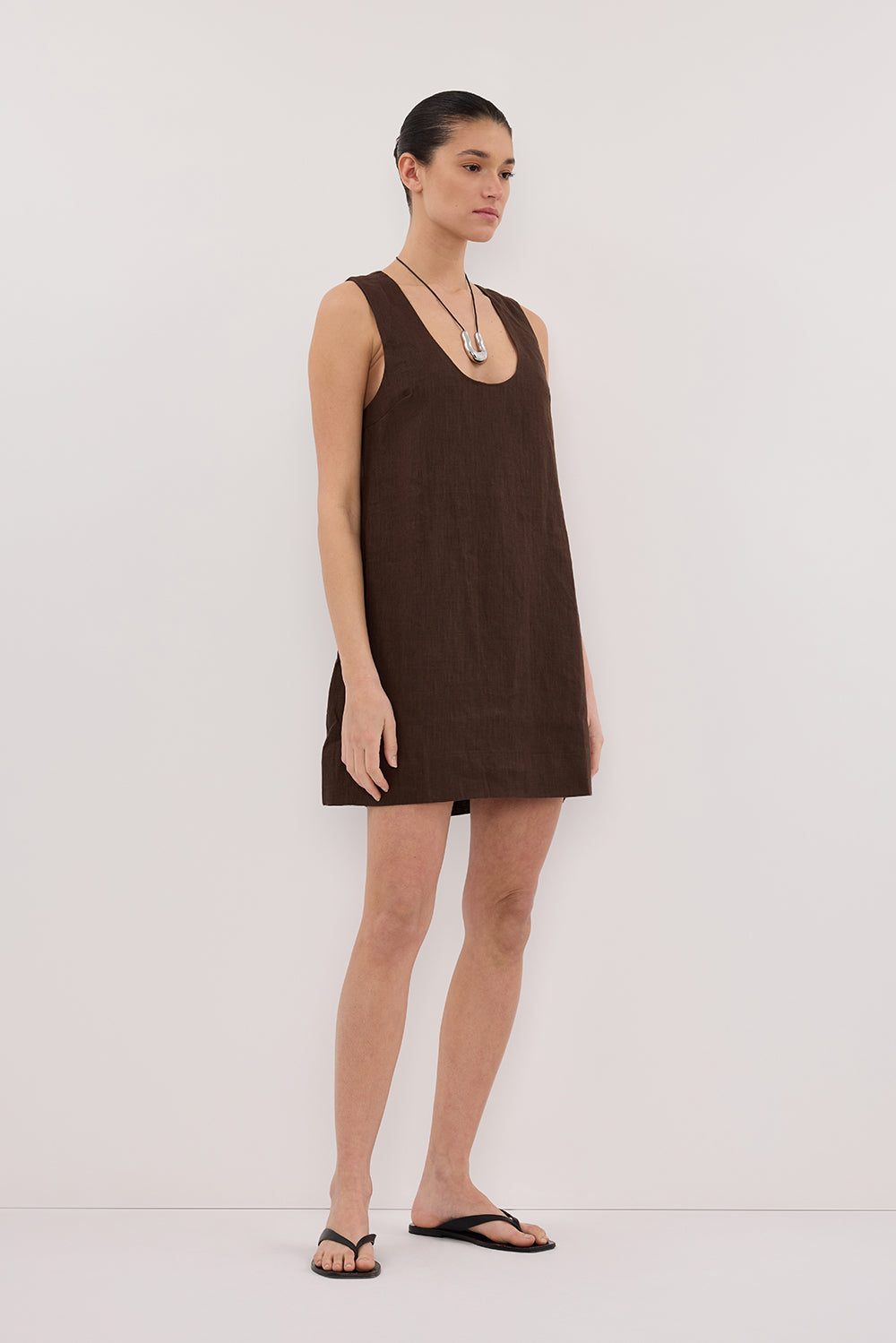 LOTUS BITTER CHOC LINEN MINI DRESS Clothing DISSH Boutiques 