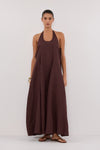 ABBY WALNUT HALTER LINEN MAXI DRESS