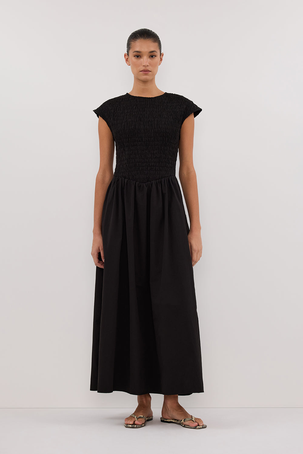 ROMA BLACK CAP SLEEVE MIDI DRESS Clothing DISSH Boutiques 