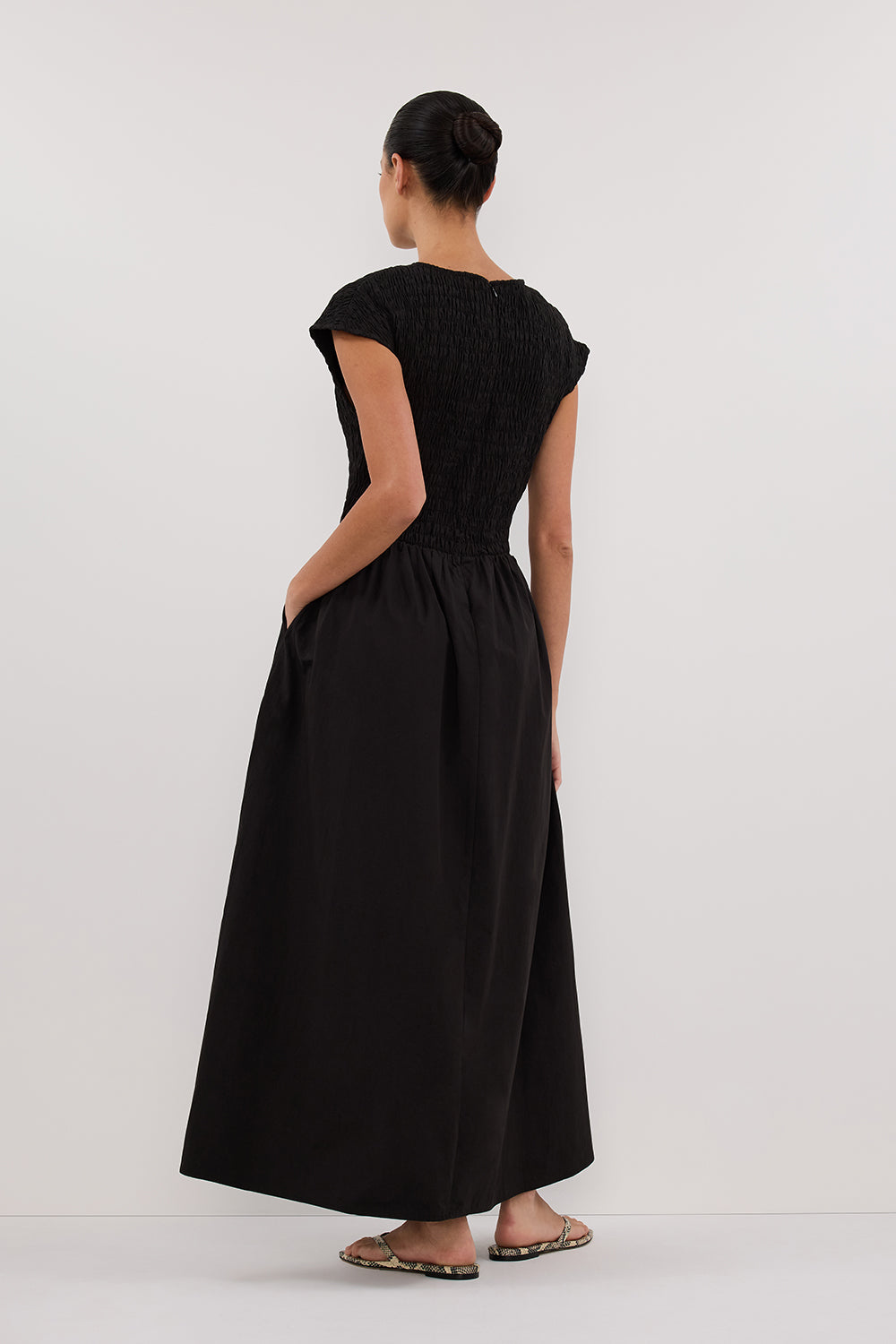 ROMA BLACK CAP SLEEVE MIDI DRESS Clothing DISSH Boutiques 
