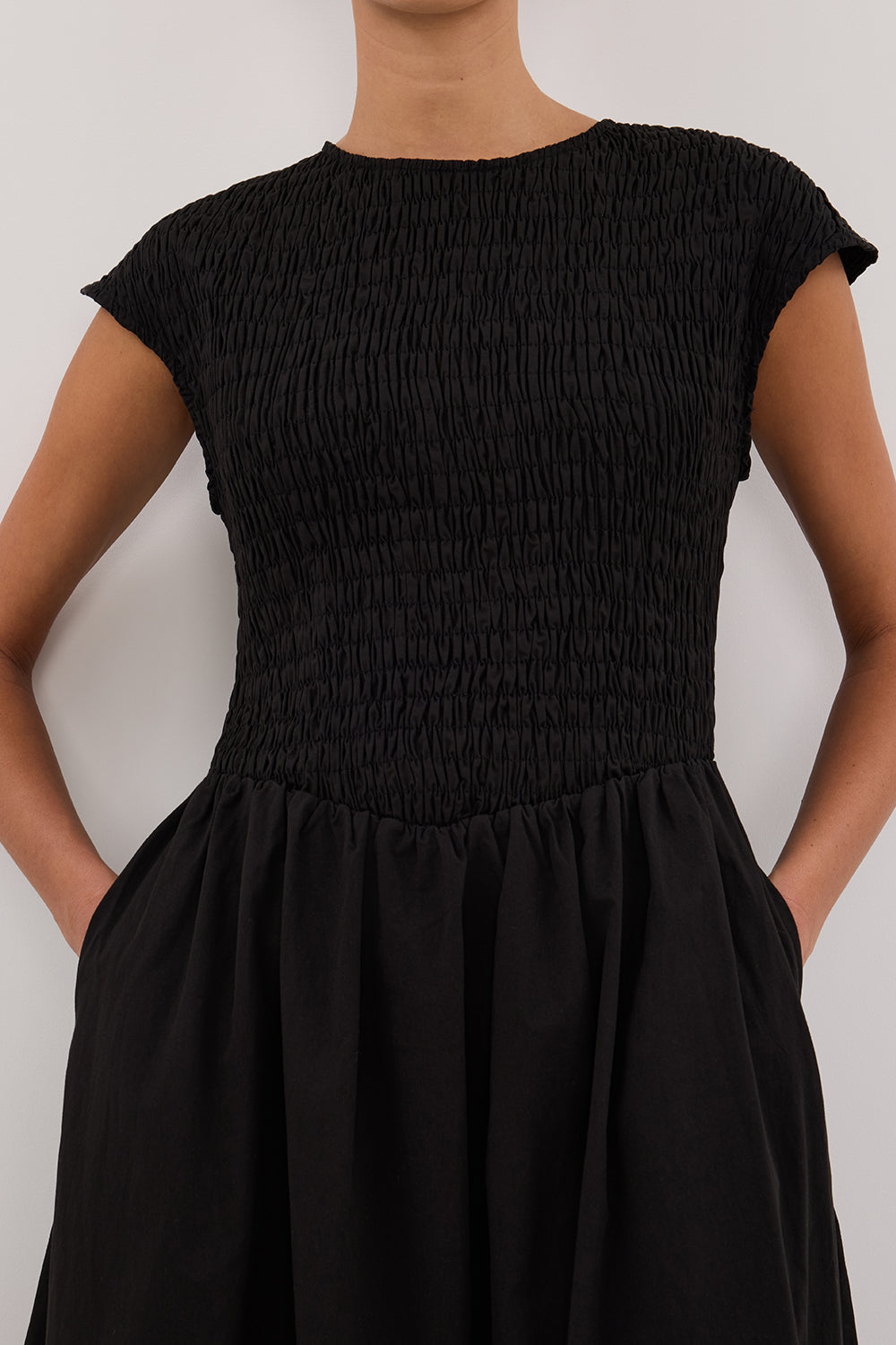 ROMA BLACK CAP SLEEVE MIDI DRESS Clothing DISSH Boutiques 