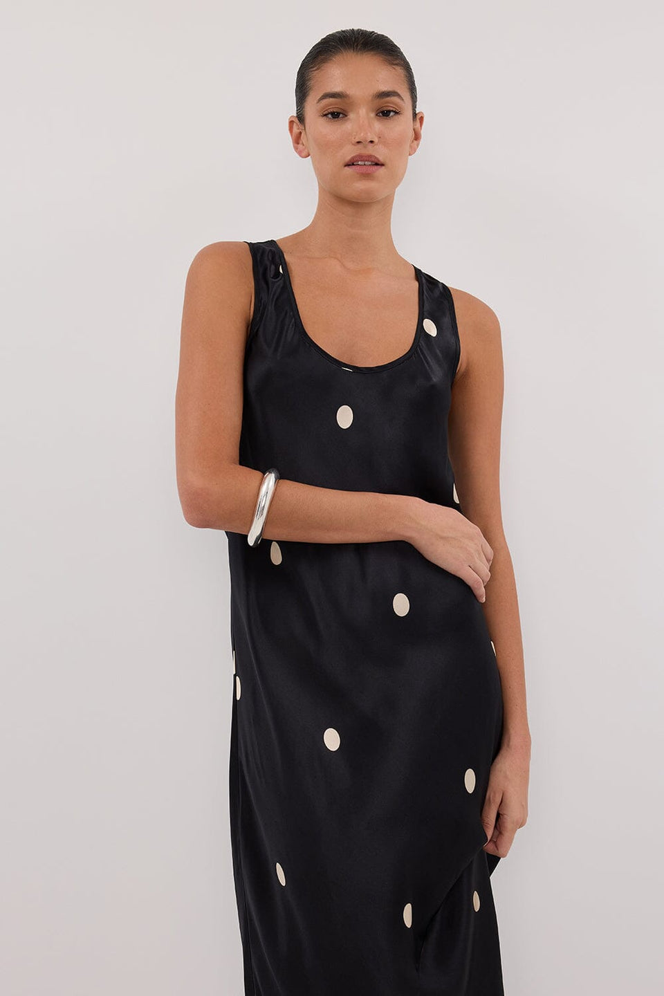 LAURA BLACK SPOT SILK MIDI DRESS Clothing DISSH Boutiques 