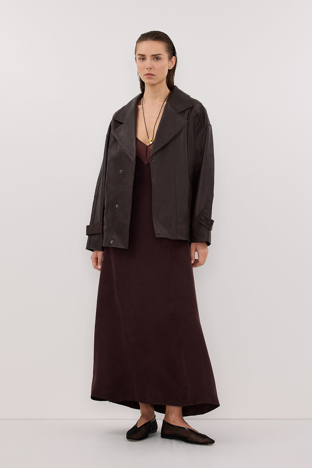 MILLIE WALNUT CUPRO SLEEVELESS MIDI DRESS
