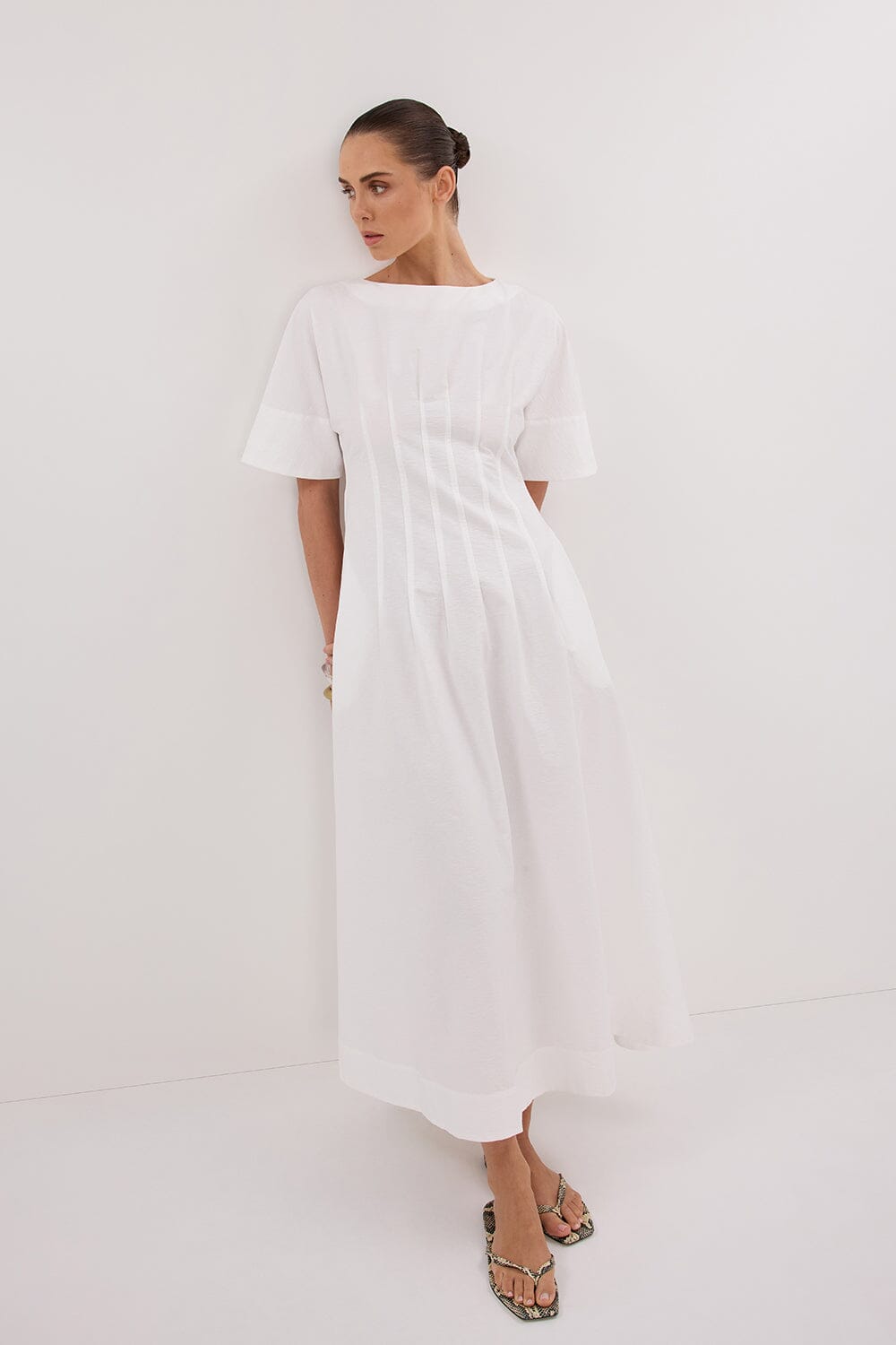 DAPHNE WHITE SLEEVED MIDI DRESS Clothing DISSH Boutiques 6 WHITE 