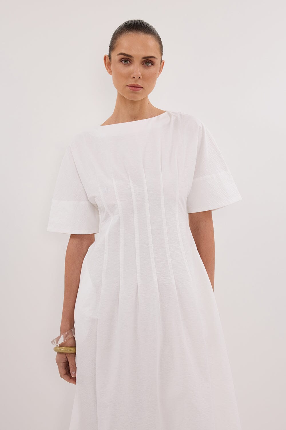DAPHNE WHITE SLEEVED MIDI DRESS Clothing DISSH Boutiques 