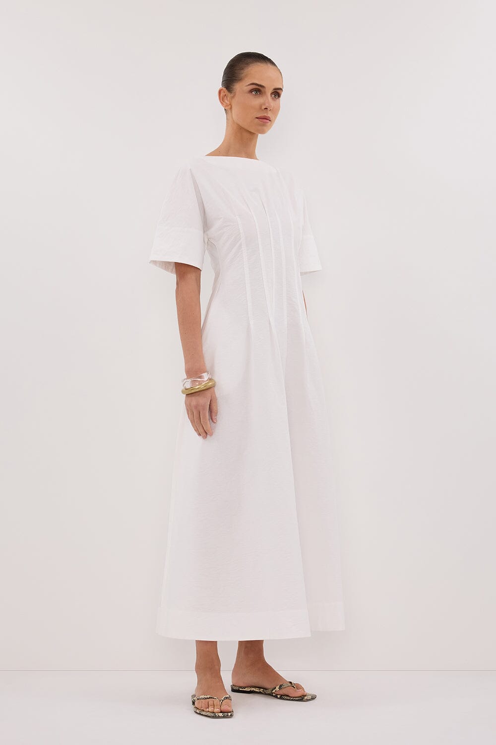 DAPHNE WHITE SLEEVED MIDI DRESS Clothing DISSH Boutiques 