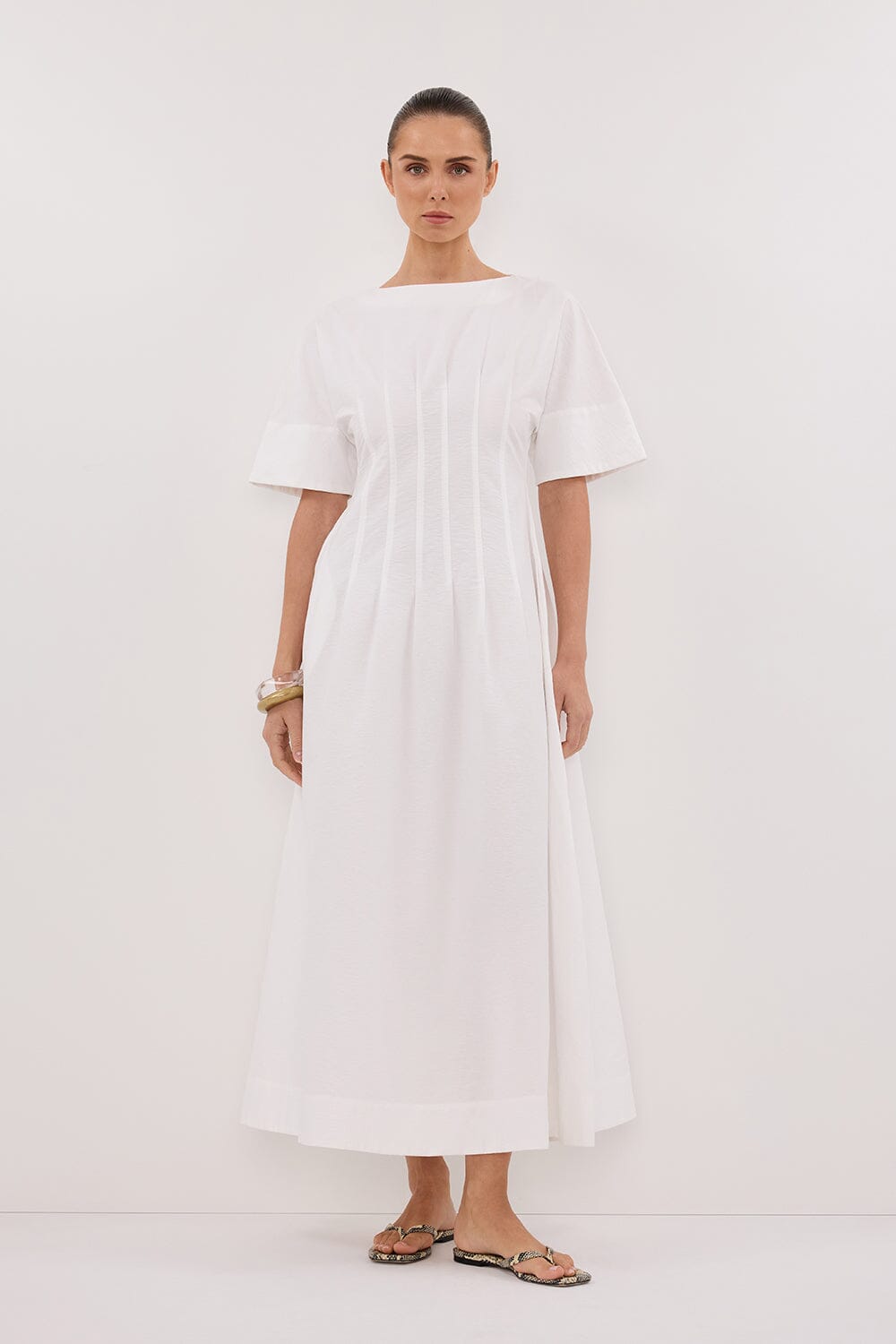 DAPHNE WHITE SLEEVED MIDI DRESS Clothing DISSH Boutiques 