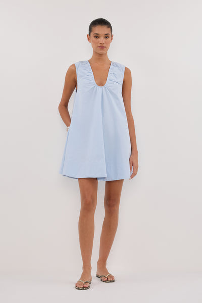 Aude wearing GABBY CORNFLOWER OVERSIZED COTTON MINI DRESS