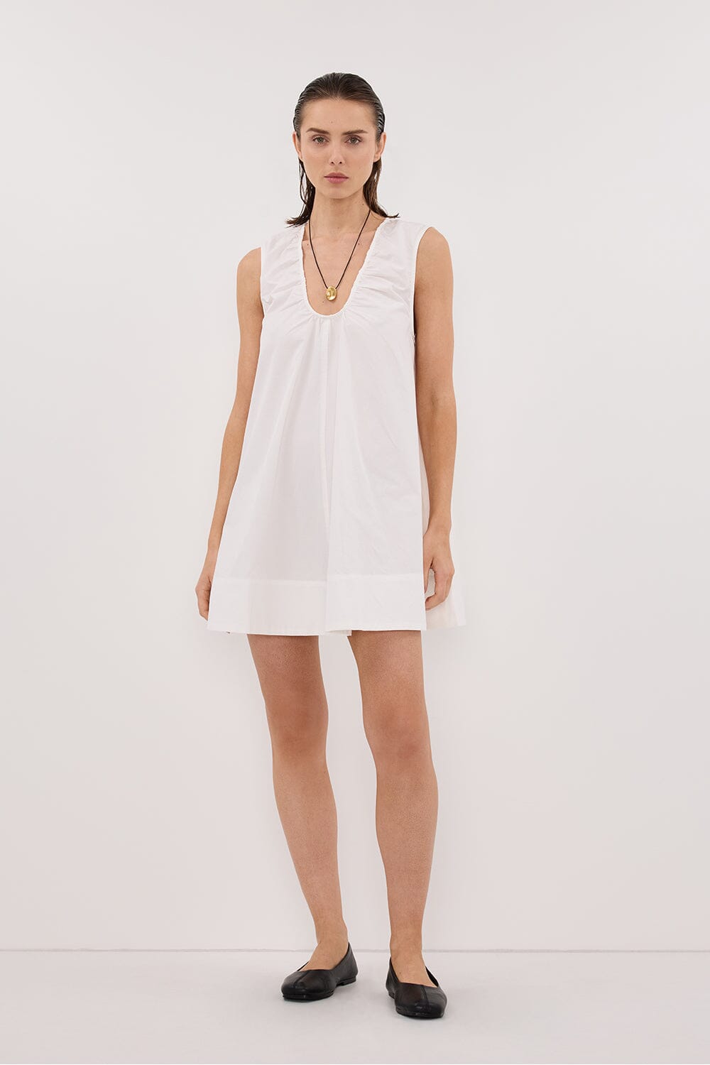 GABBY WHITE OVERSIZED COTTON MINI DRESS